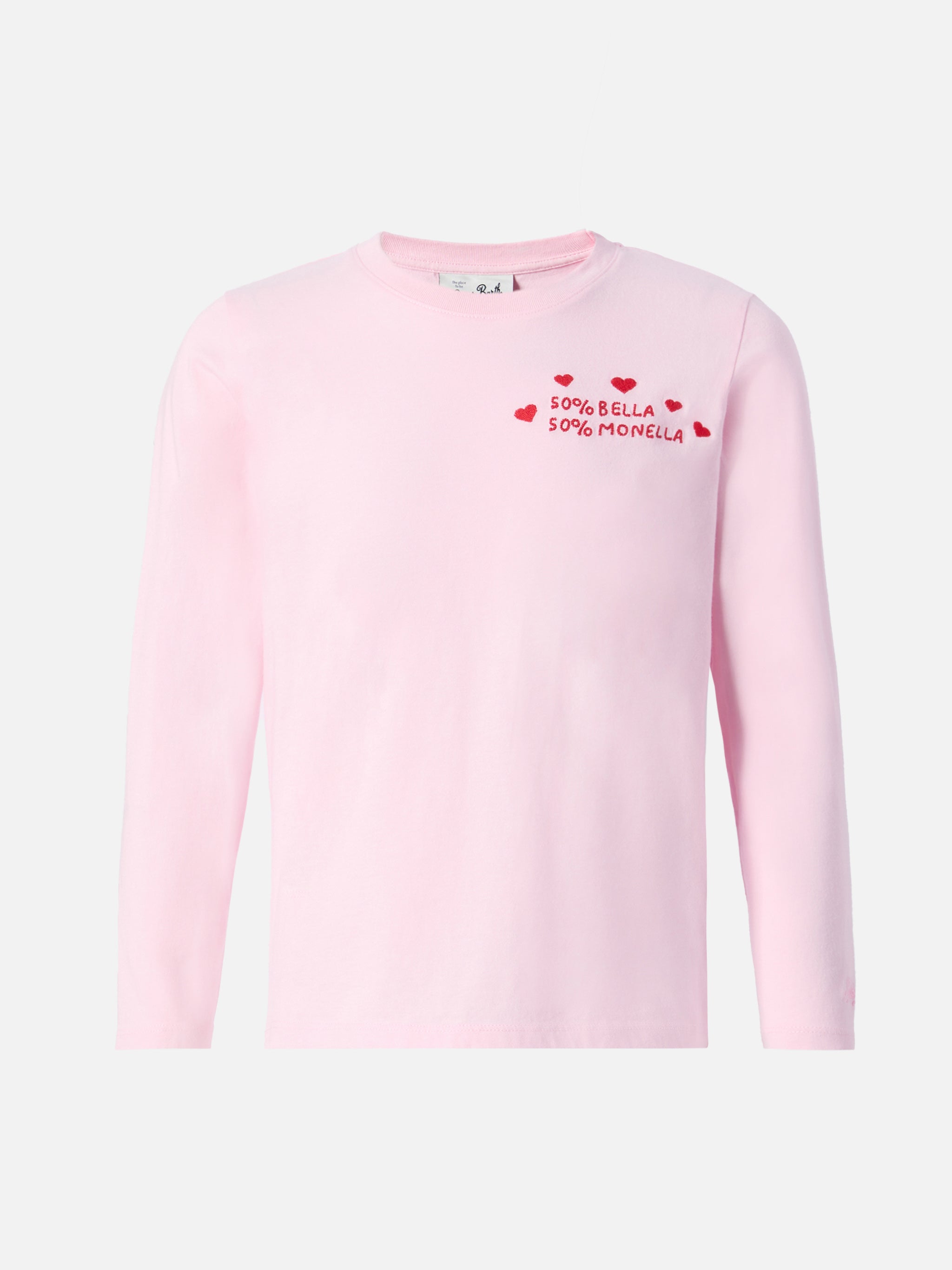 Penny Long-Sleeve Cotton T-Shirt Pink With Bella E Monella Embroidery