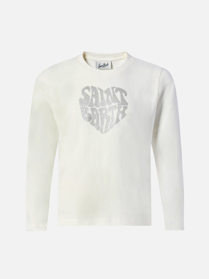 Penny Long-Sleeve Cotton T-Shirt White With Saint Barth Silver Glitter Print