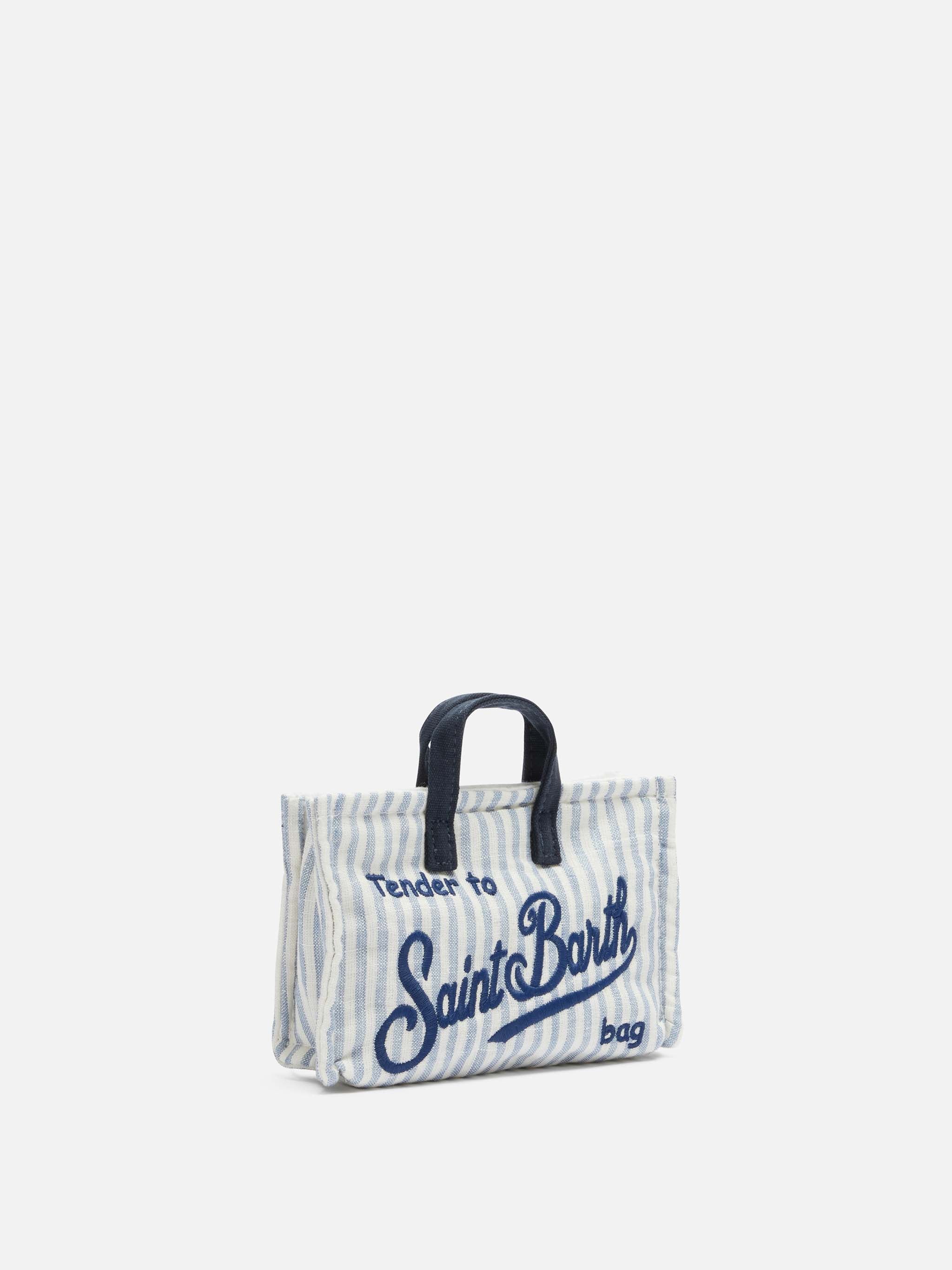 Linen Phone Bag With Light Blue Striped Print Sky