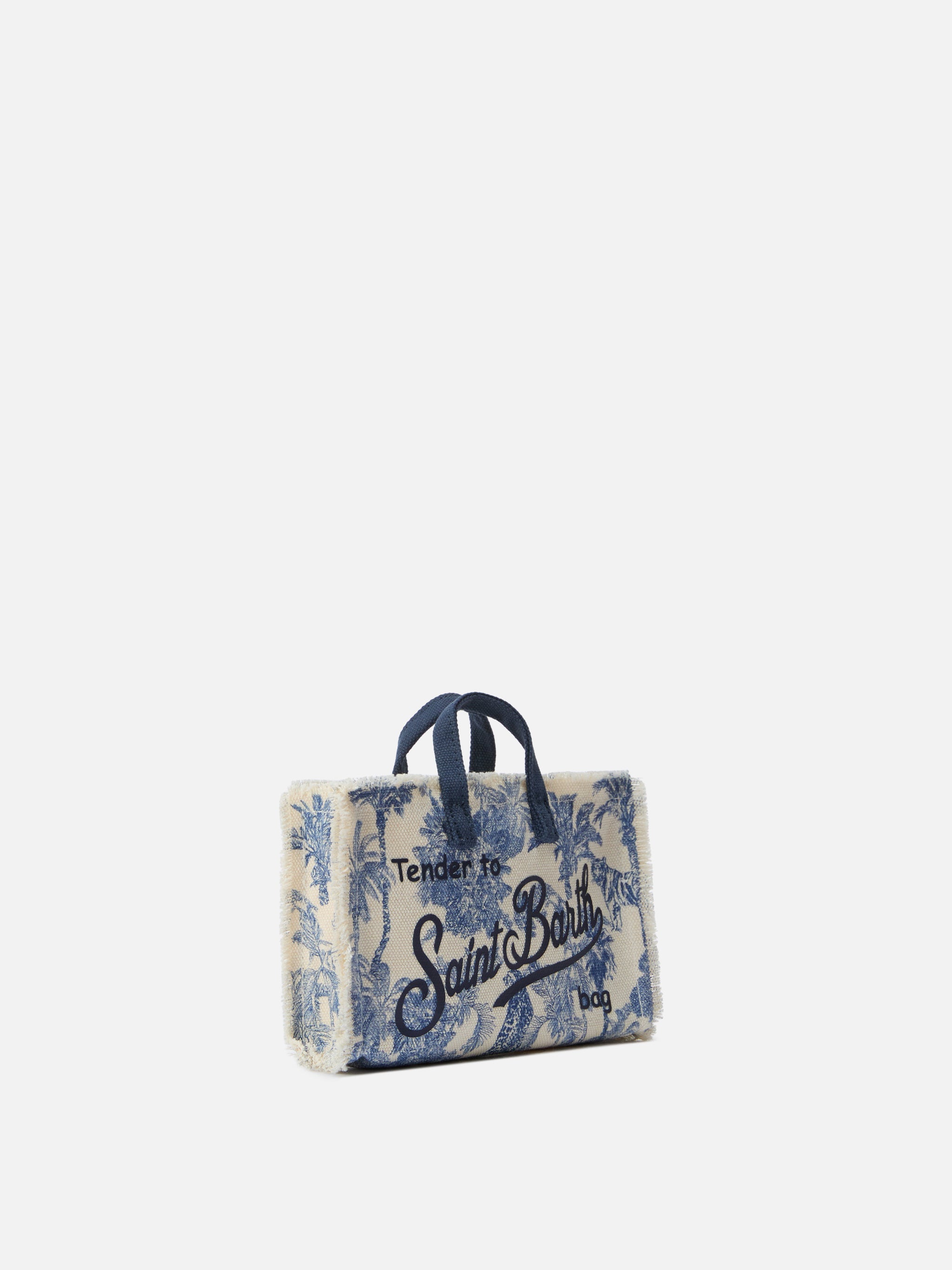 Micro Phone Canvas Bag With Toile De Jouy Print And Contrasting Logo White