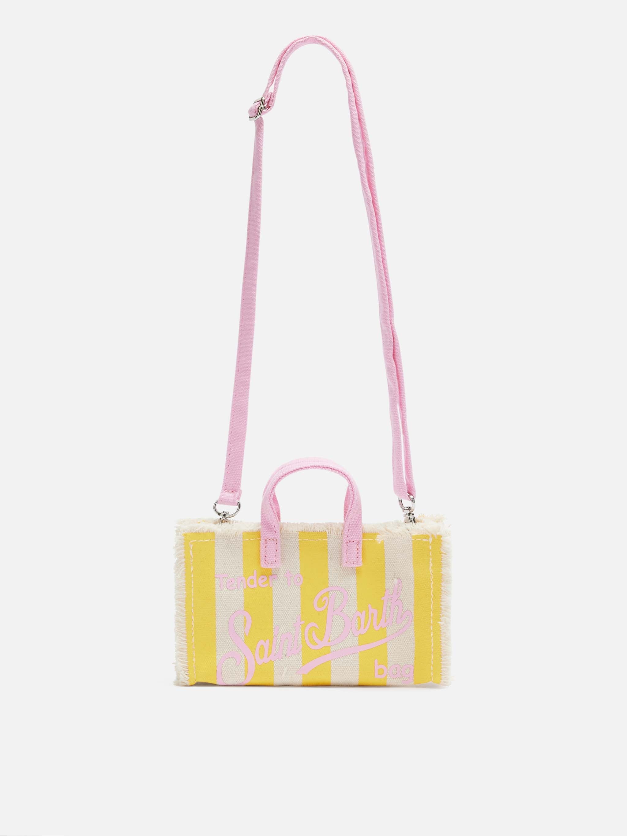 Cotton Canvas Phone Bag With Yellow Striped Print