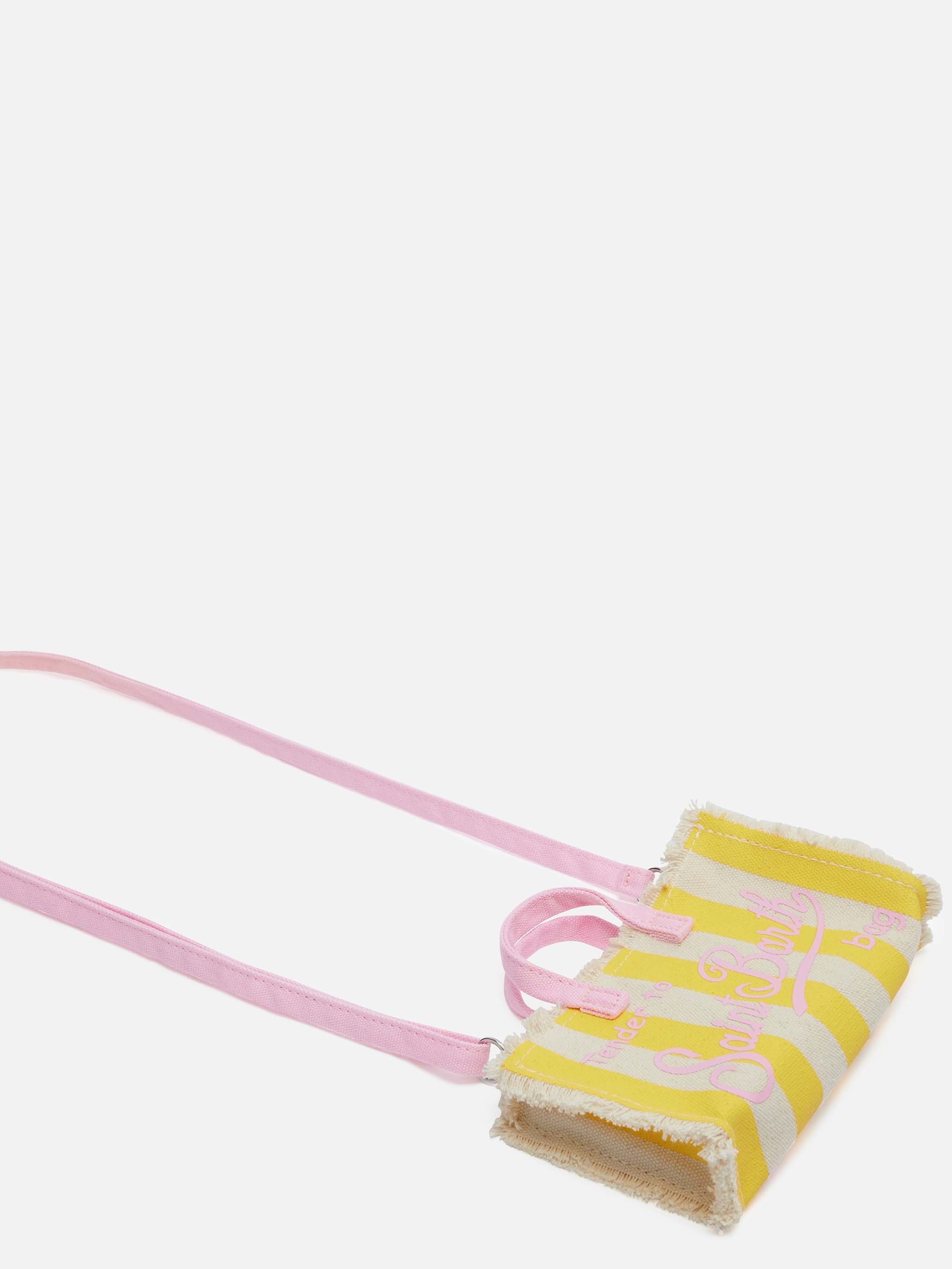 Cotton Canvas Phone Bag With Yellow Striped Print