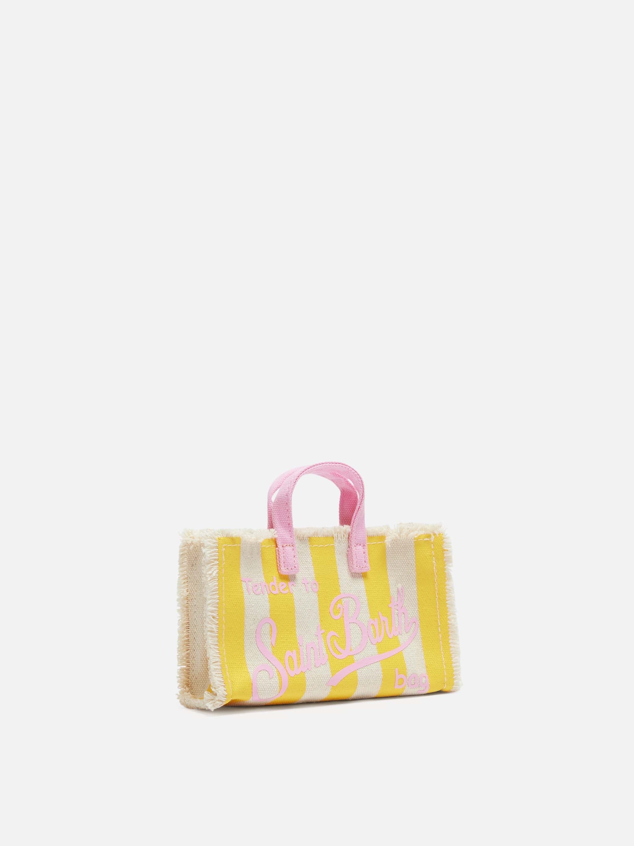 Cotton Canvas Phone Bag With Yellow Striped Print