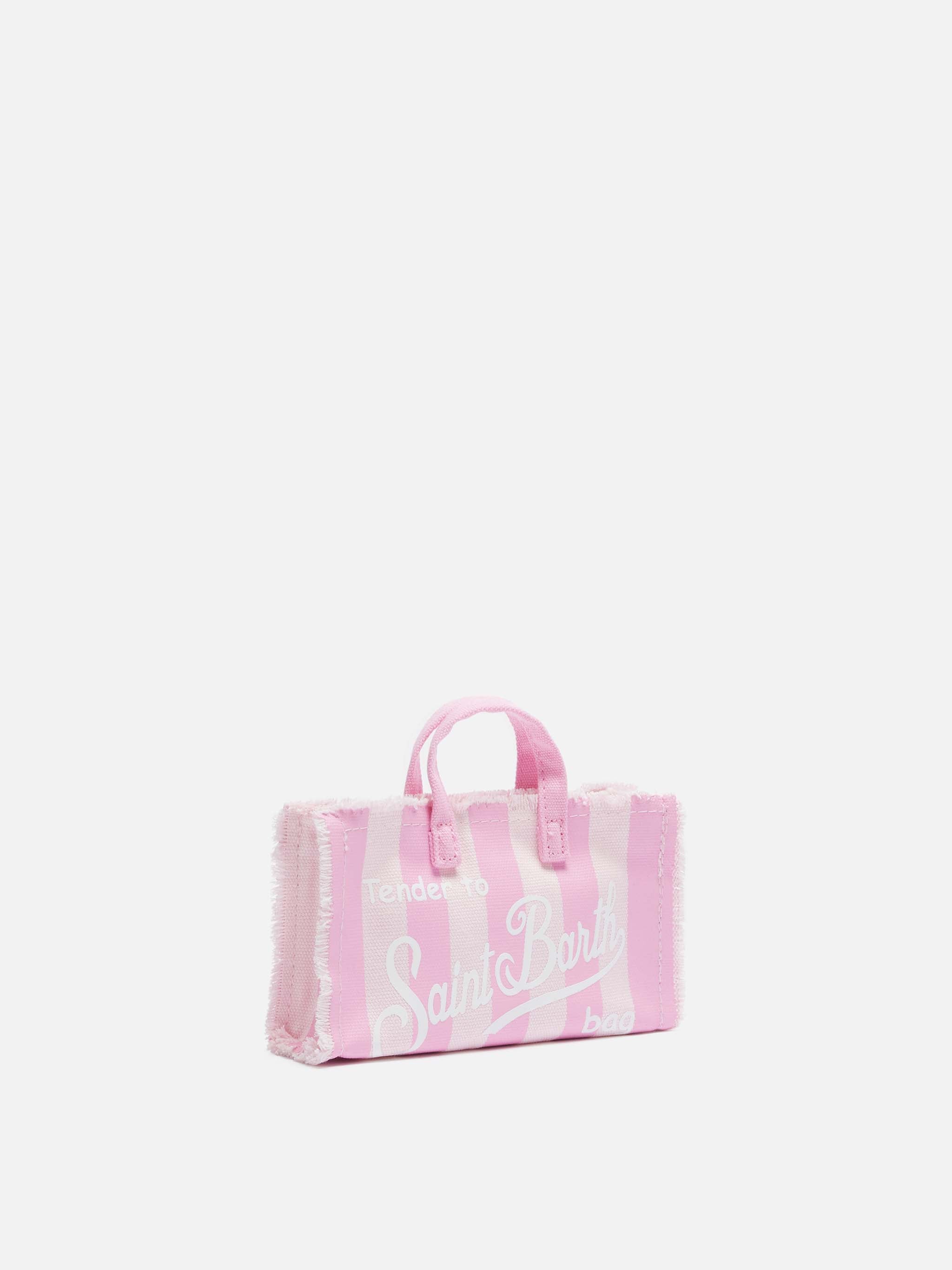 Cotton Canvas Phone Bag With Pink Striped Print