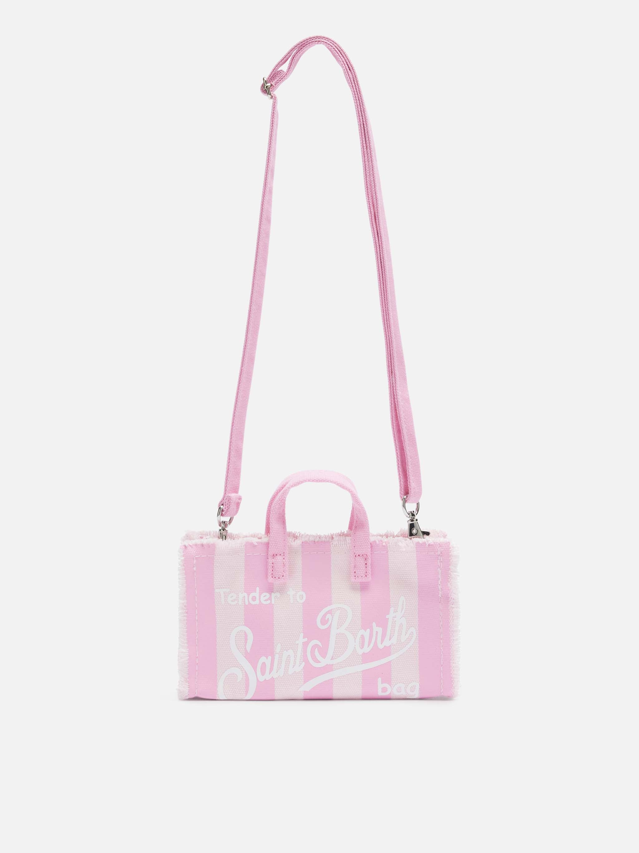 Cotton Canvas Phone Bag With Pink Striped Print