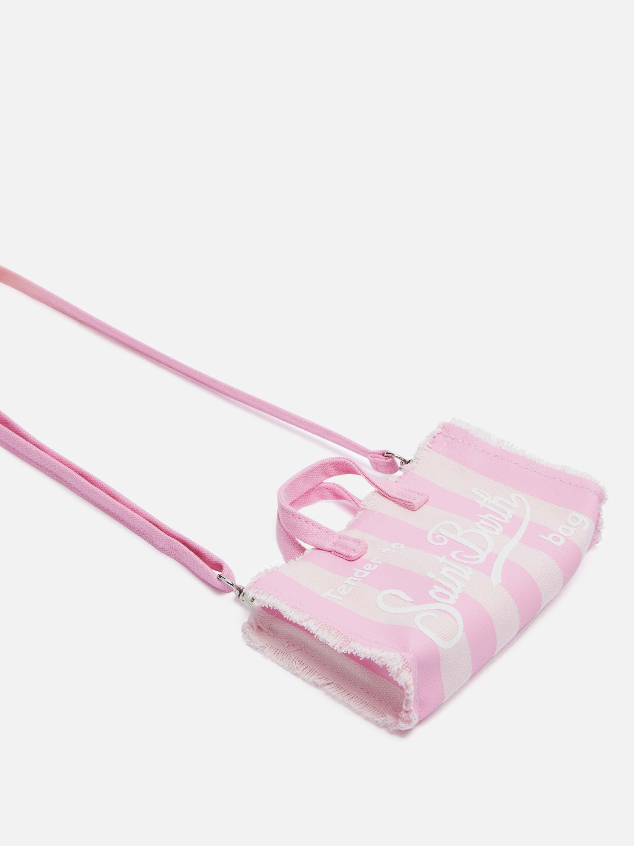 Cotton Canvas Phone Bag With Pink Striped Print
