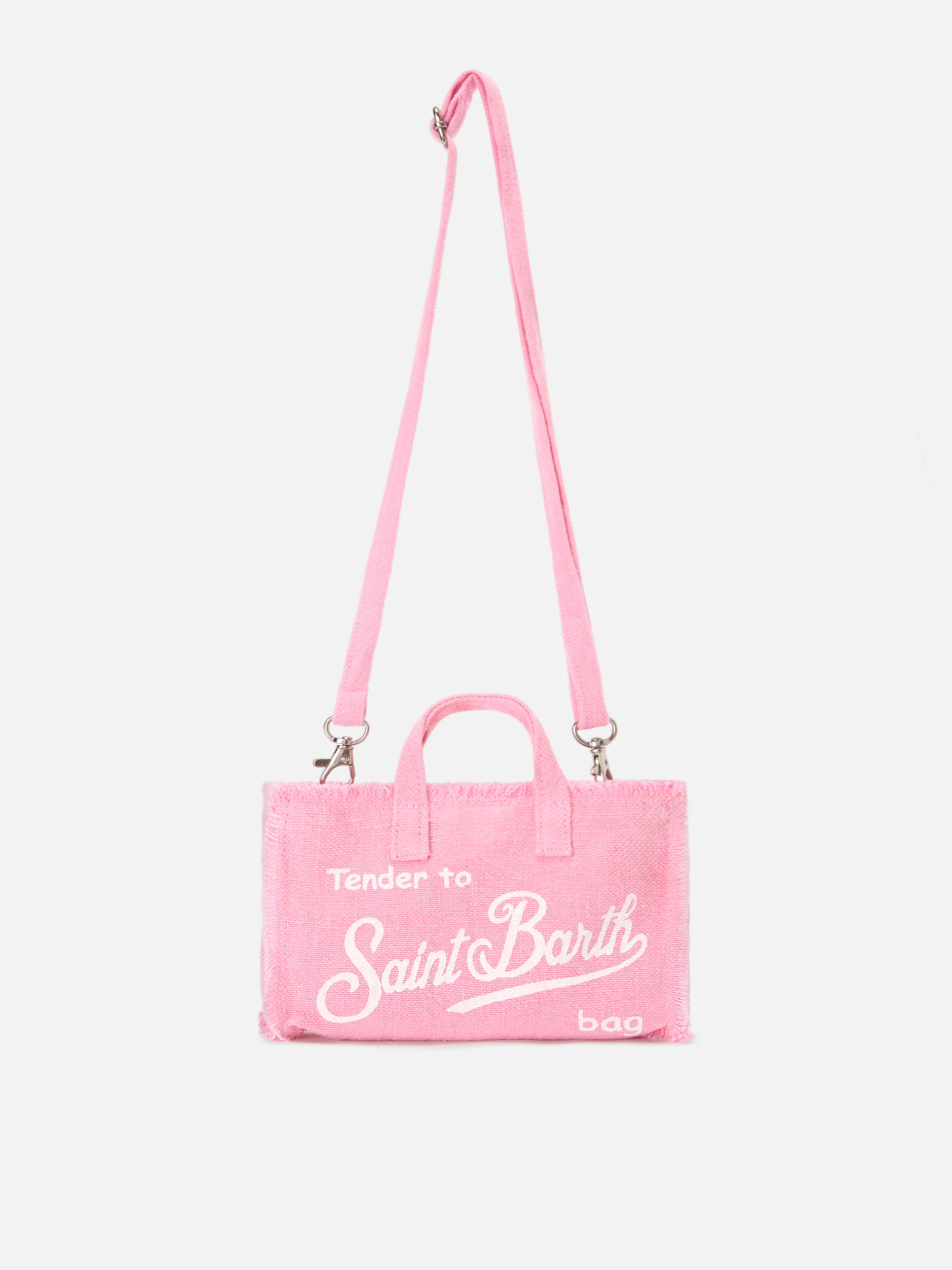 Micro Phone Solid Pink Linen Bag With Contrasting Logo