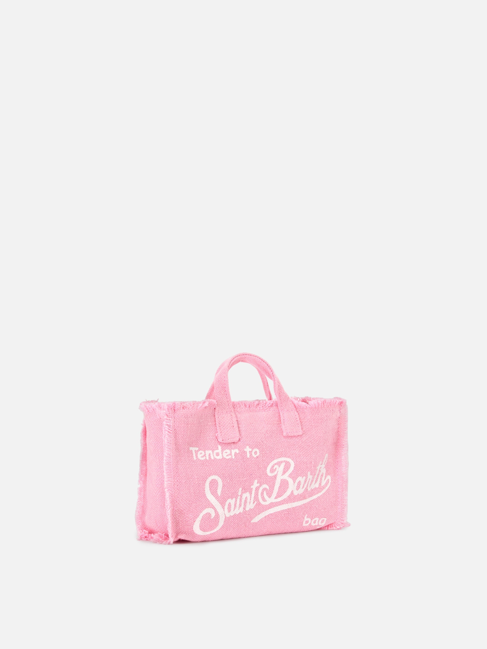 Micro Phone Solid Pink Linen Bag With Contrasting Logo