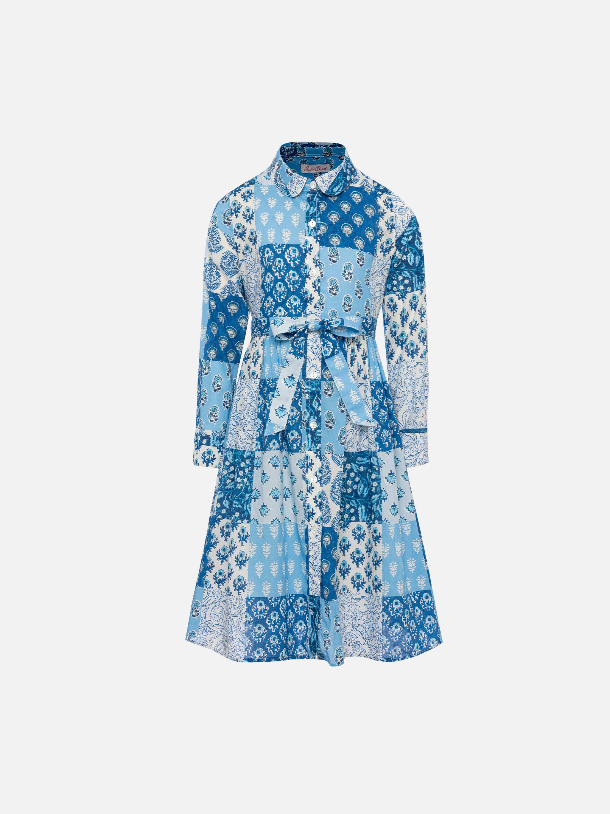 Philipa Jr Long Shirt Dress With Flower Patch Print Blue