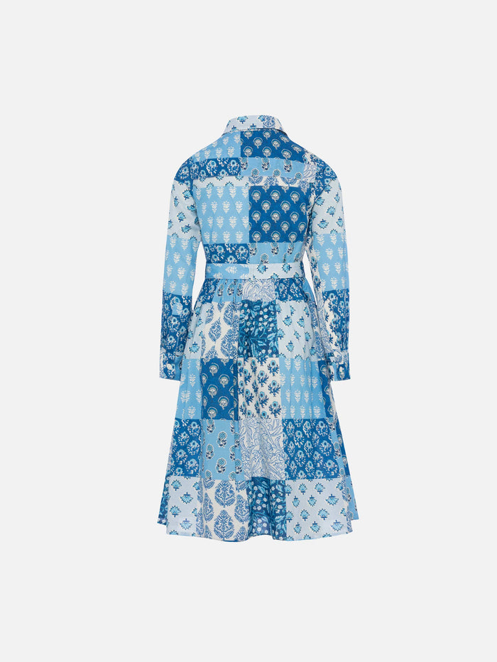 Philipa Jr Long Shirt Dress With Flower Patch Print Blue