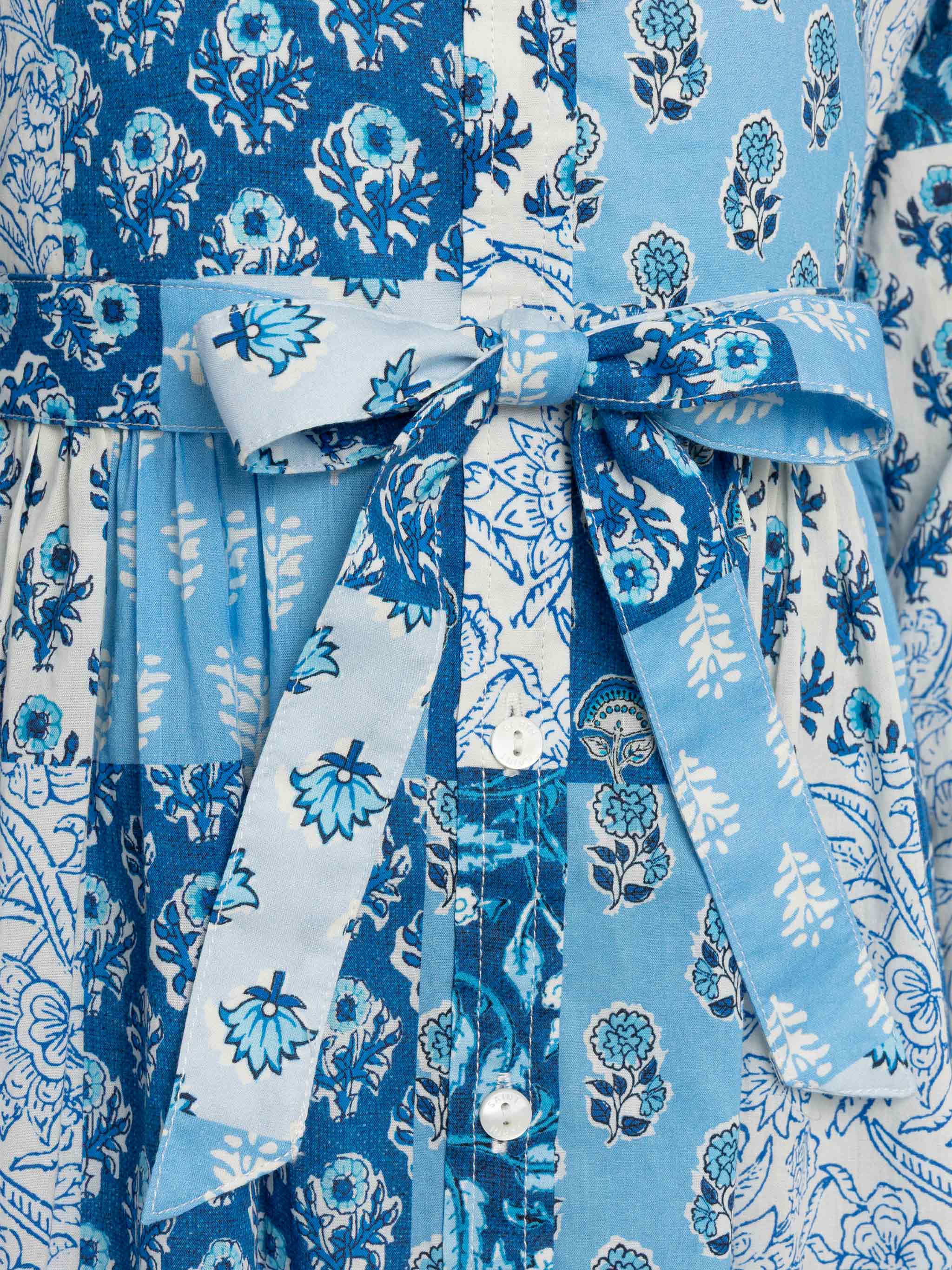 Philipa Jr Long Shirt Dress With Flower Patch Print Blue