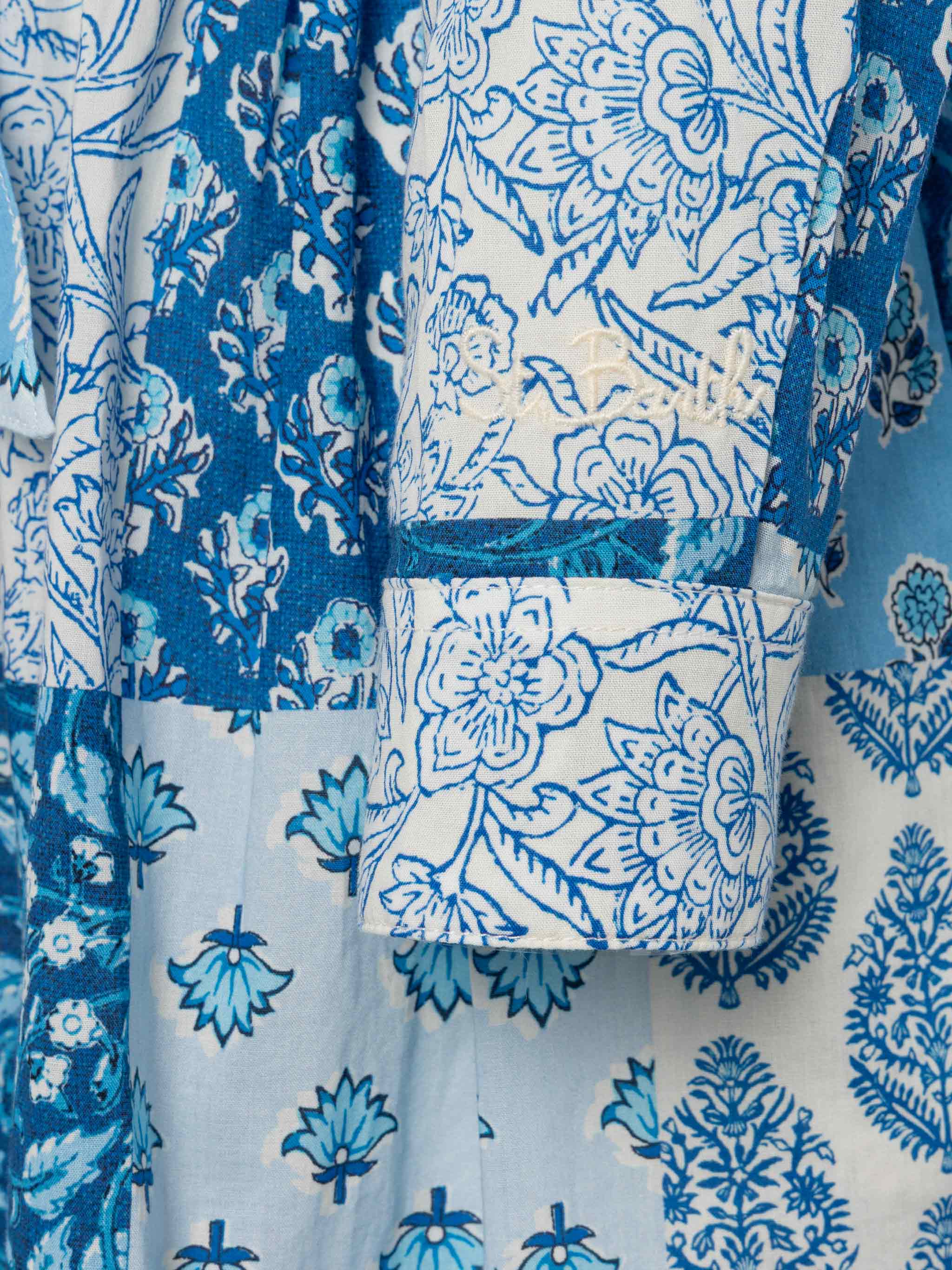 Philipa Jr Long Shirt Dress With Flower Patch Print Blue