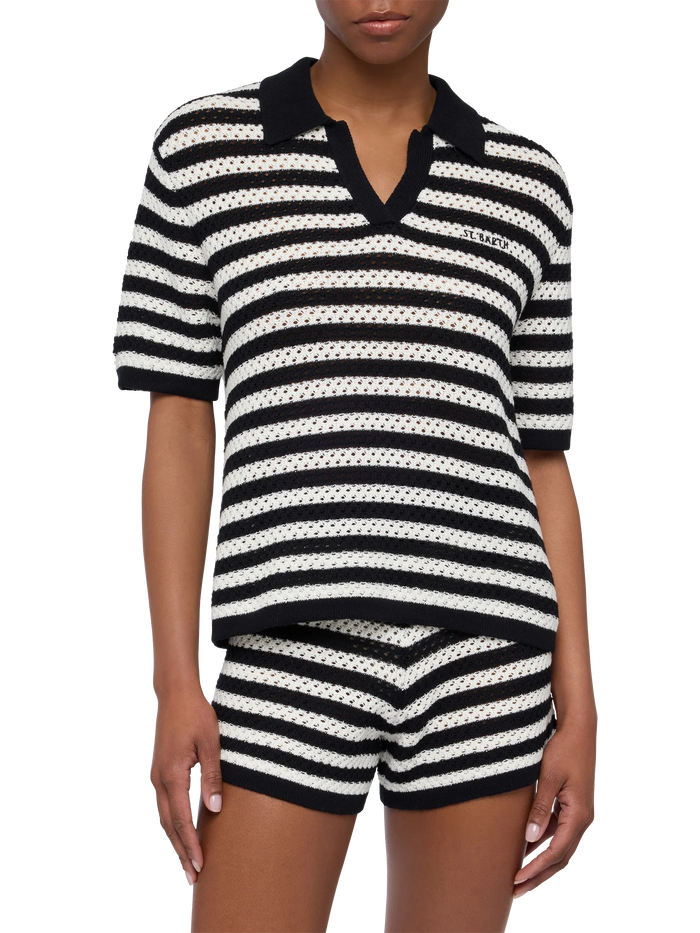 Pixie Black Striped Knit Polo Shirt