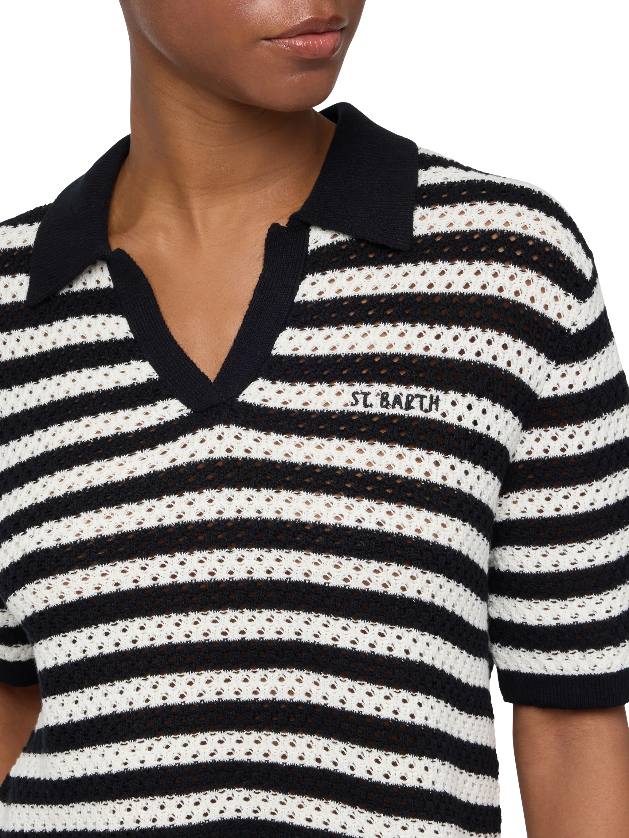 Pixie Black Striped Knit Polo Shirt