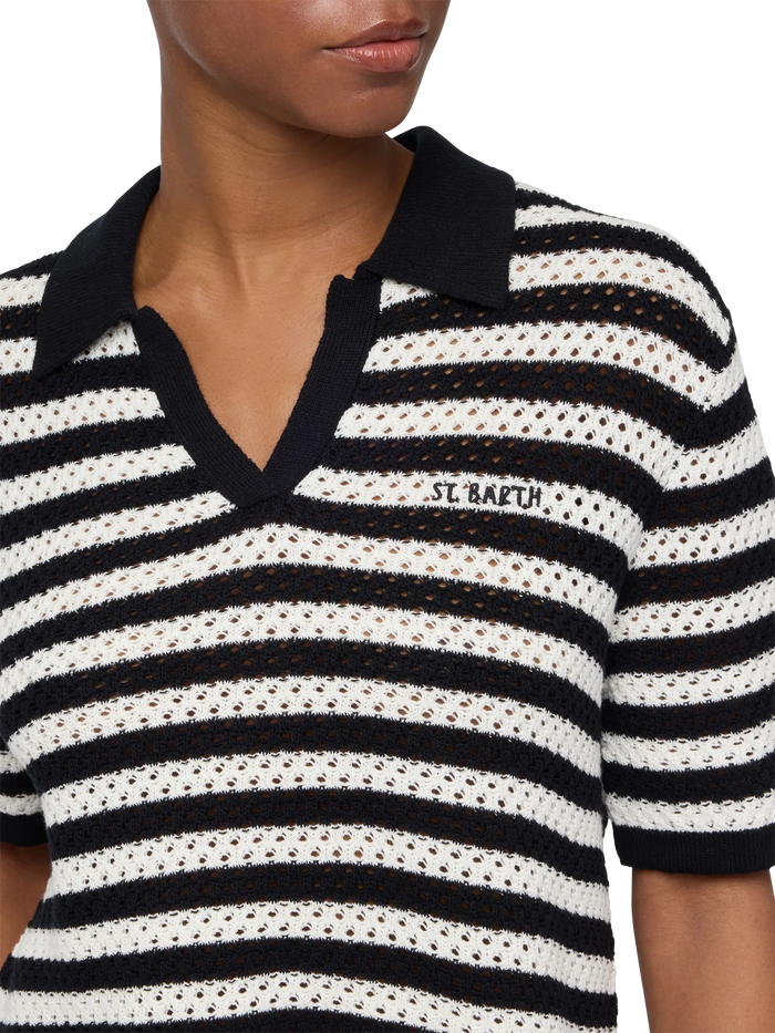 Pixie Black Striped Knit Polo Shirt