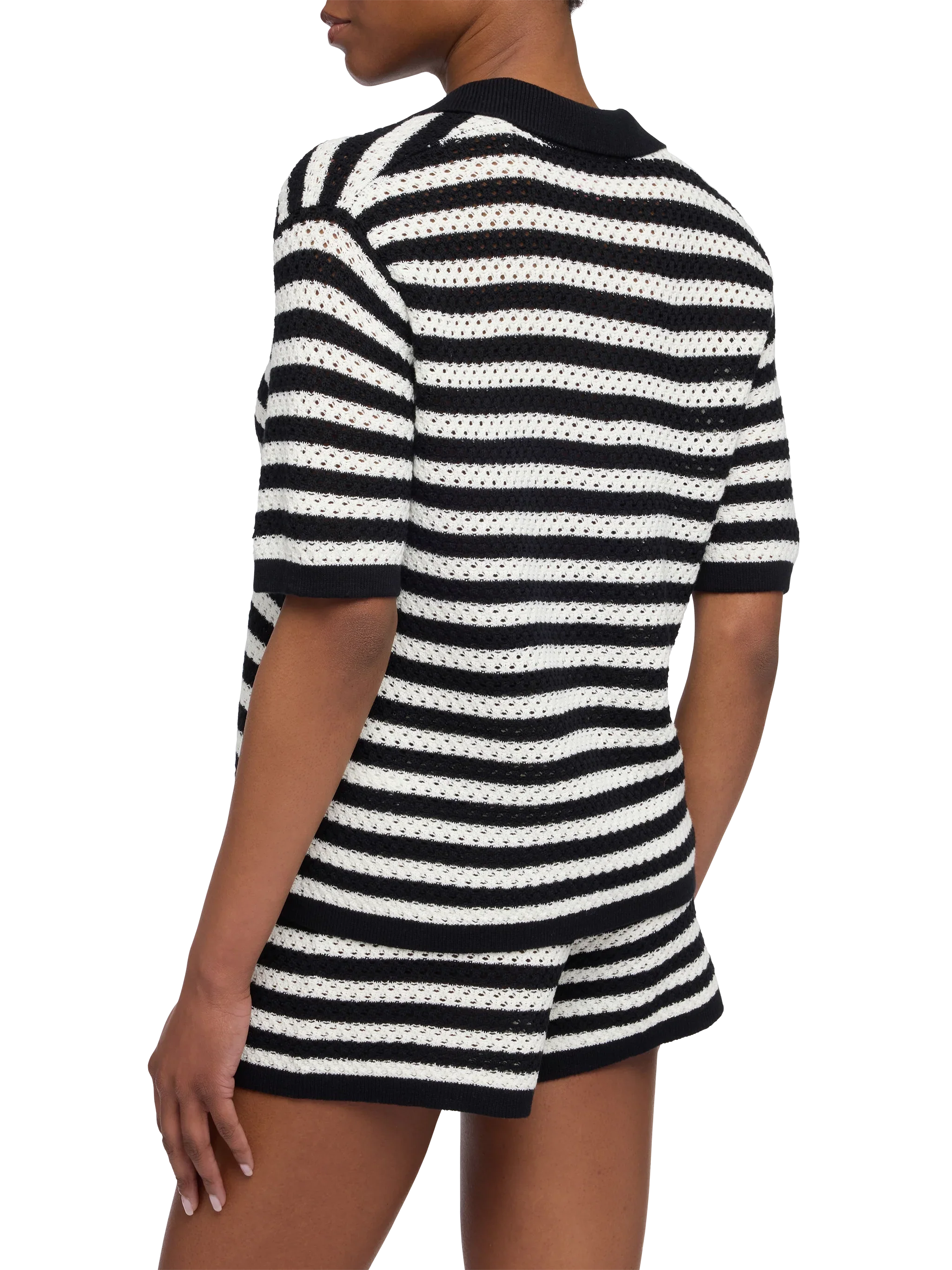 Pixie Black Striped Knit Polo Shirt