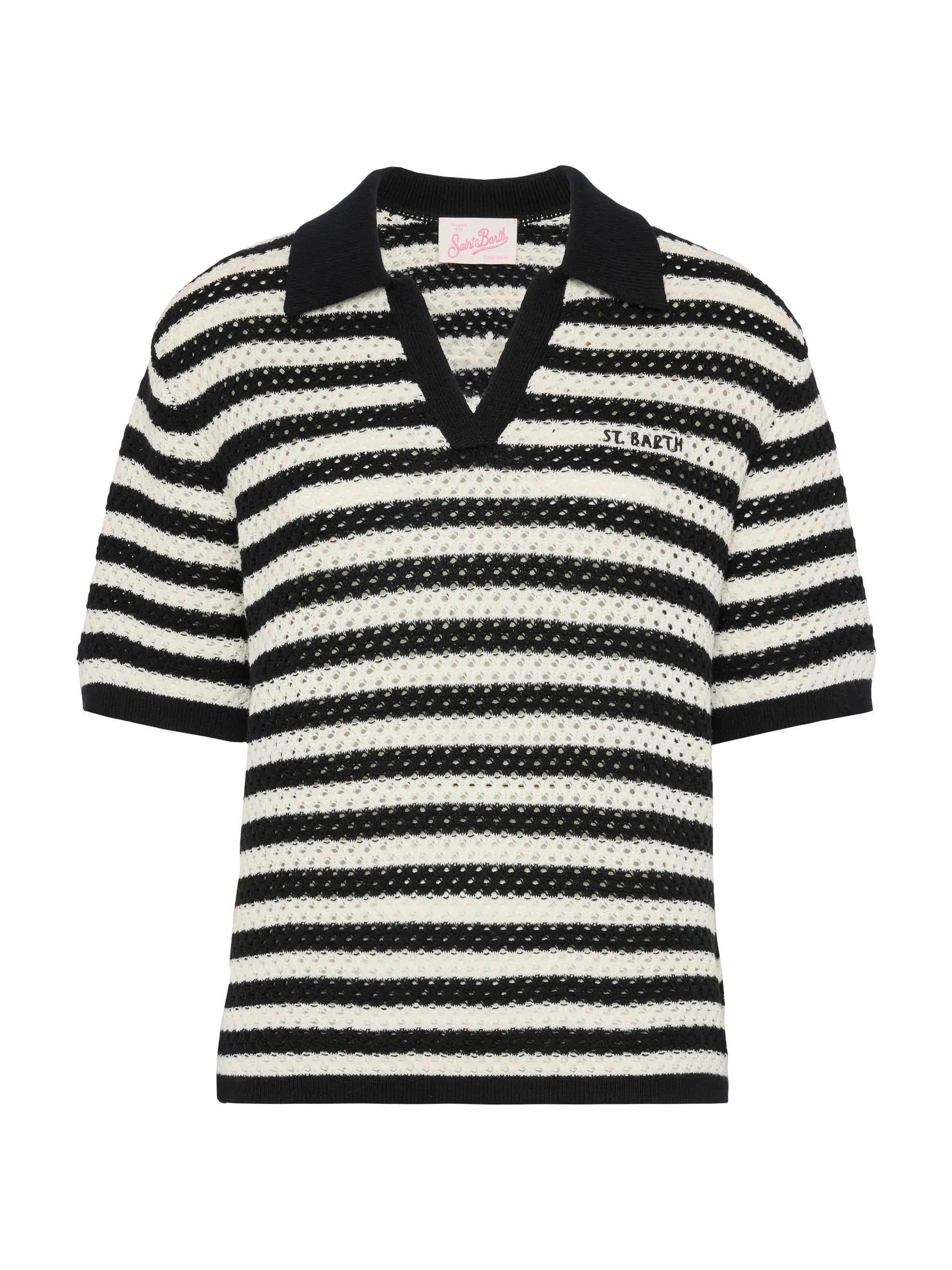 Pixie Black Striped Knit Polo Shirt