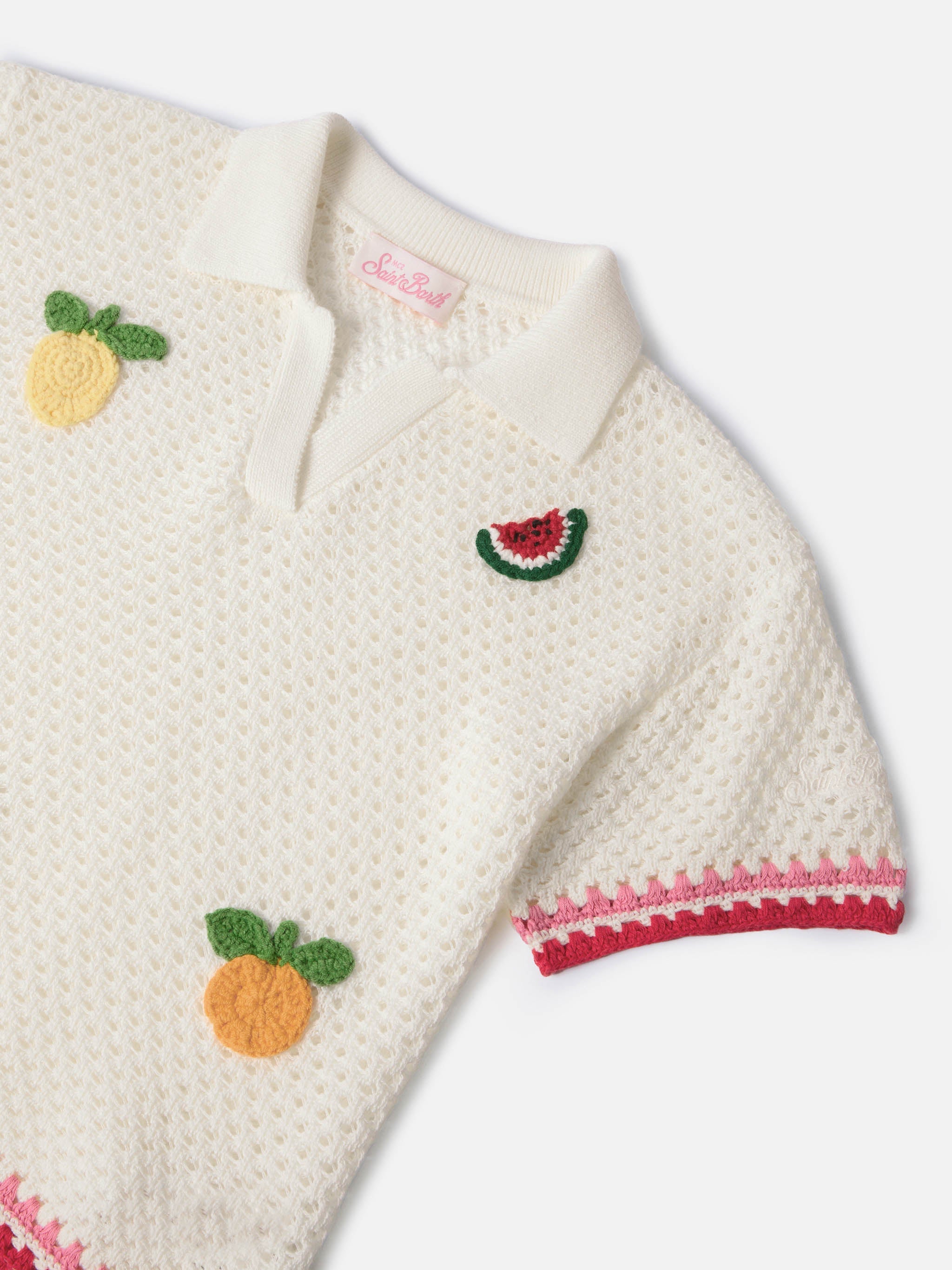 Pixie Jr Polo White Cotton Blend With Embroidered Patches Knitwear