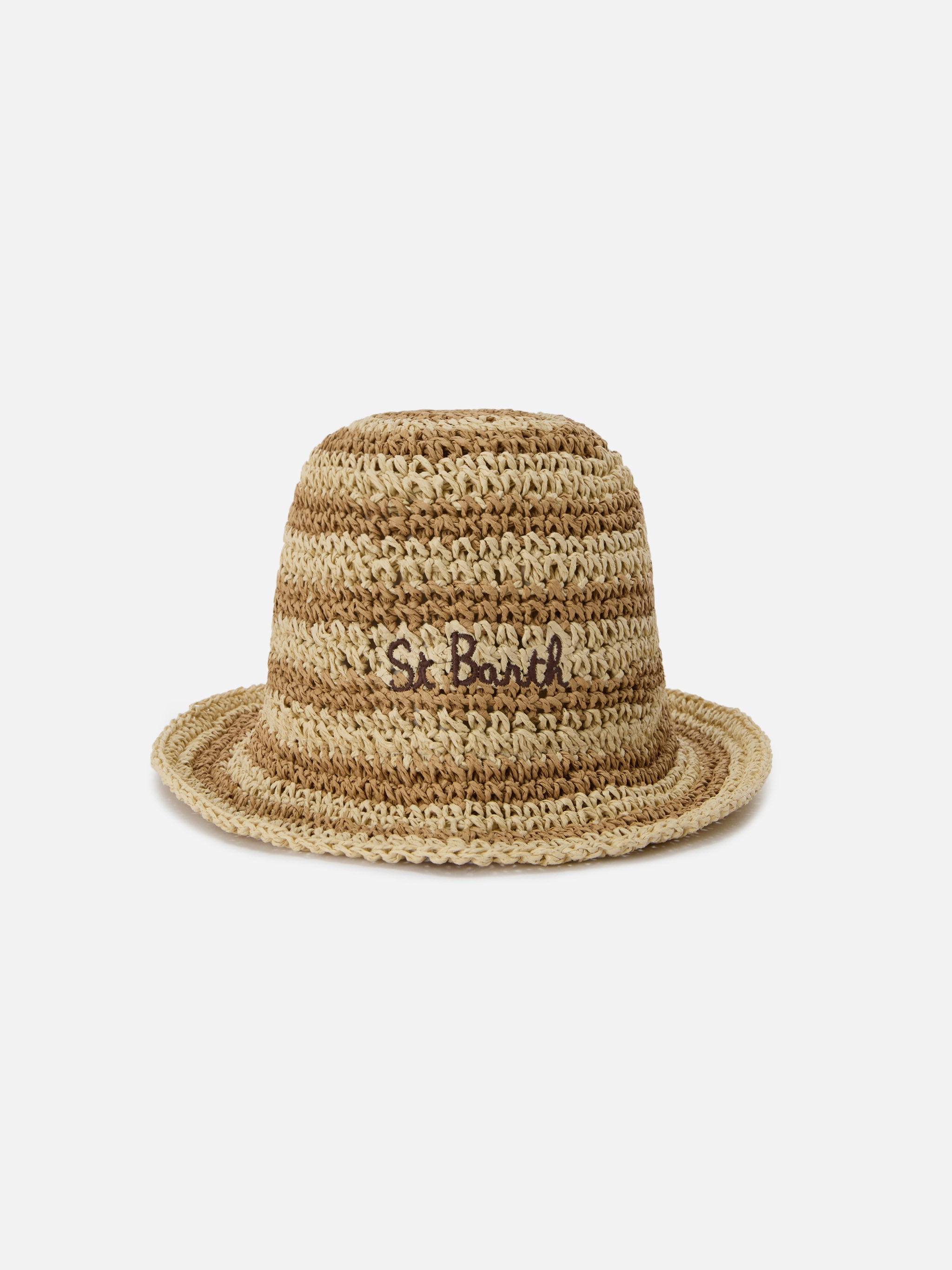 Polly Bucket Hat With Beige And White Stripes Embroidered Logo Brown