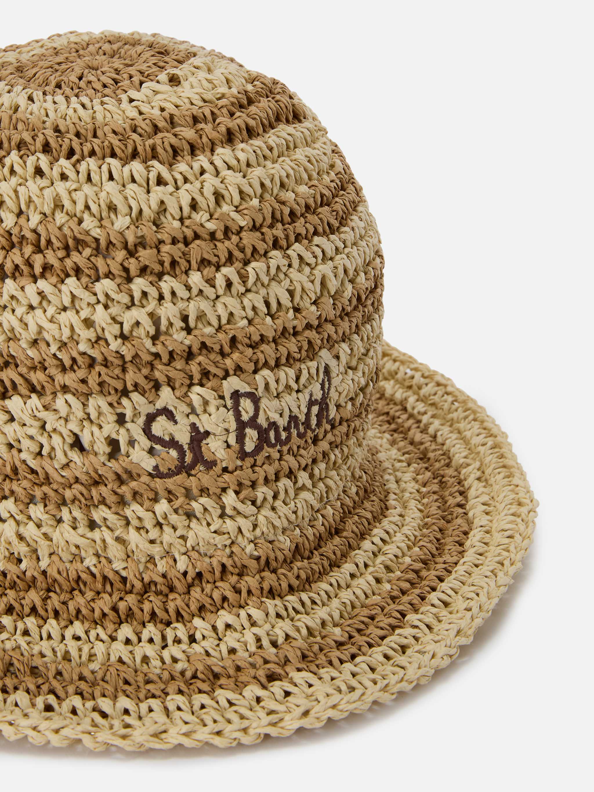 Polly Bucket Hat With Beige And White Stripes Embroidered Logo Brown