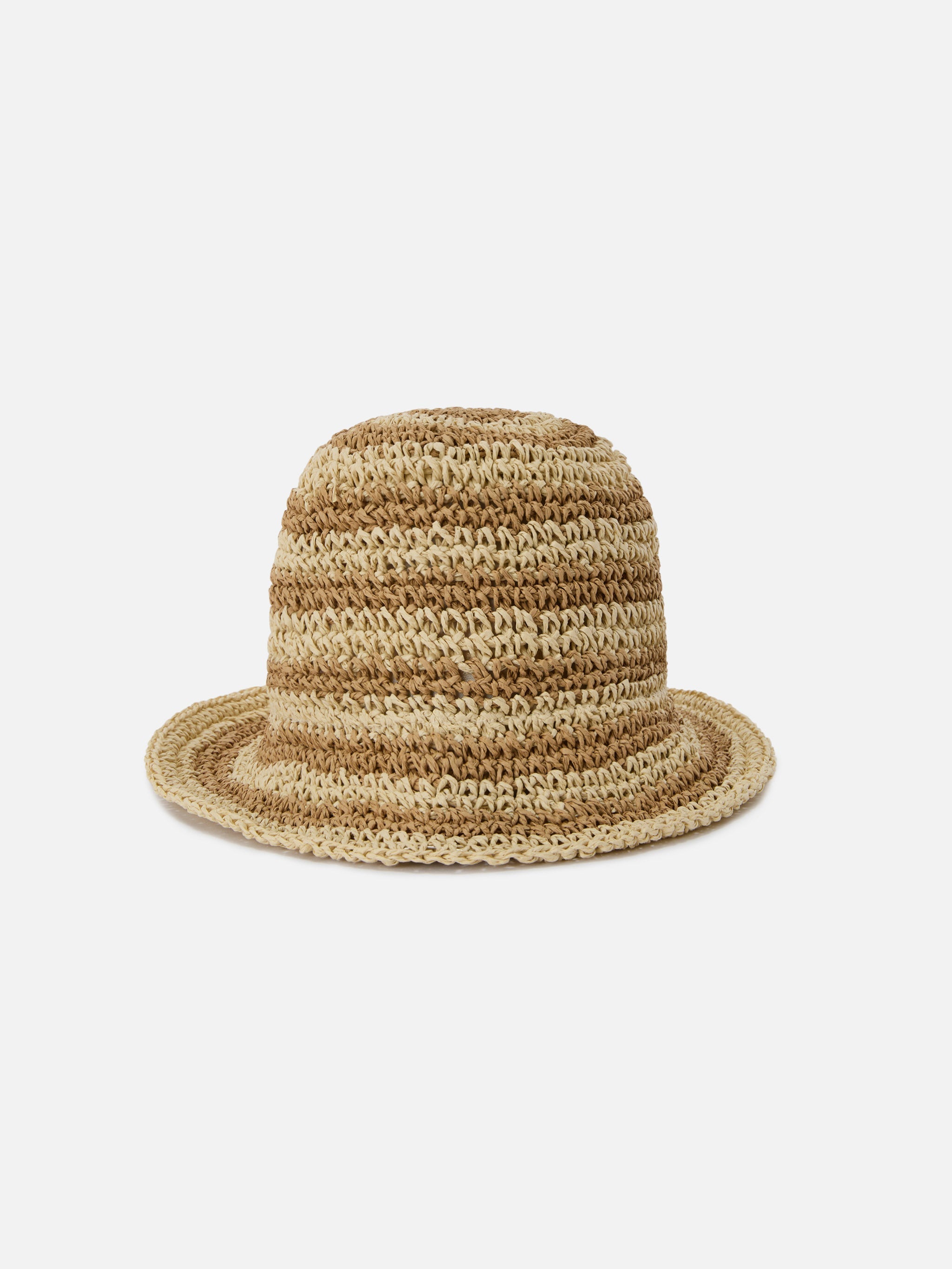 Polly Bucket Hat With Beige And White Stripes Embroidered Logo Brown