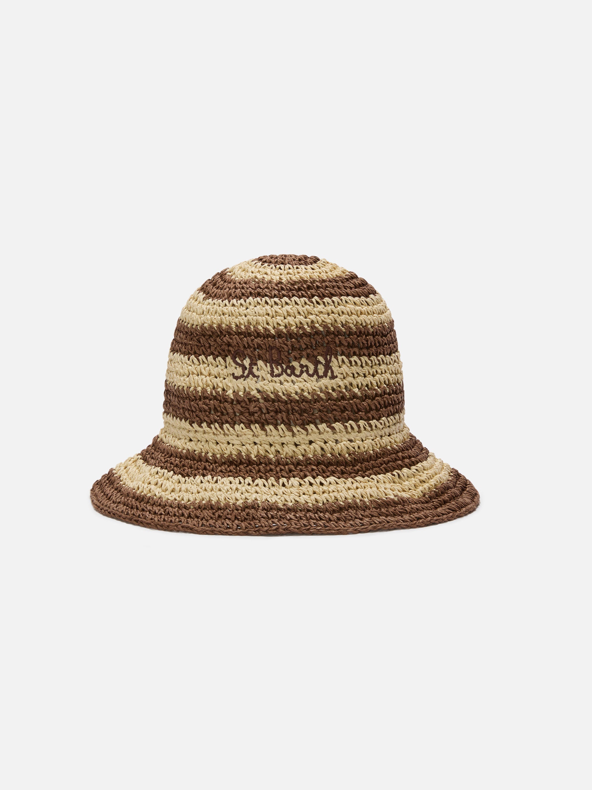Polly Bucket Hat With Beige And Brown Stripes Embroidered Logo