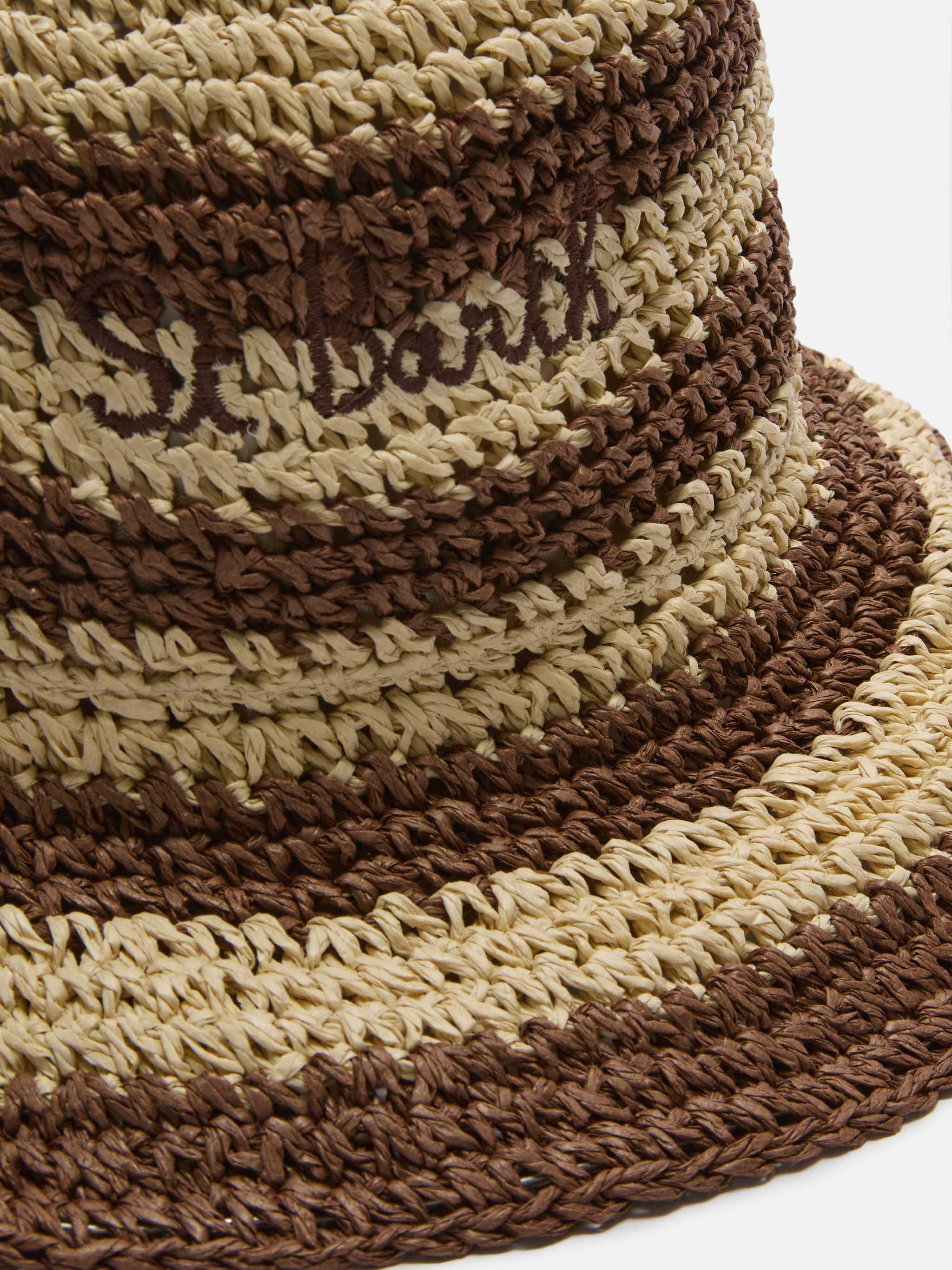 Polly Bucket Hat With Beige And Brown Stripes Embroidered Logo