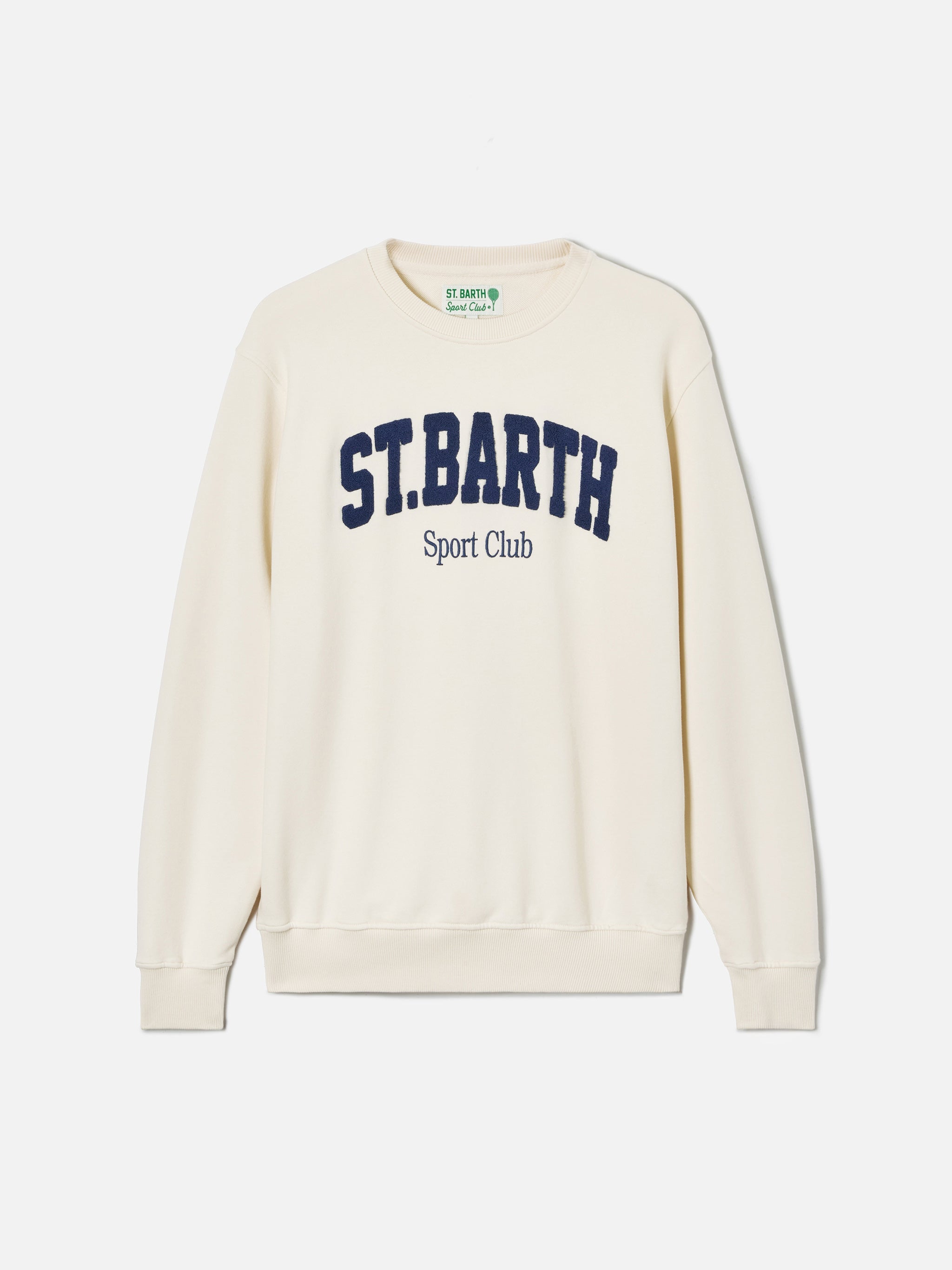 Cream Ponza Cotton Sweatshirt With Sport Club Raised Terry-Effect Logo White