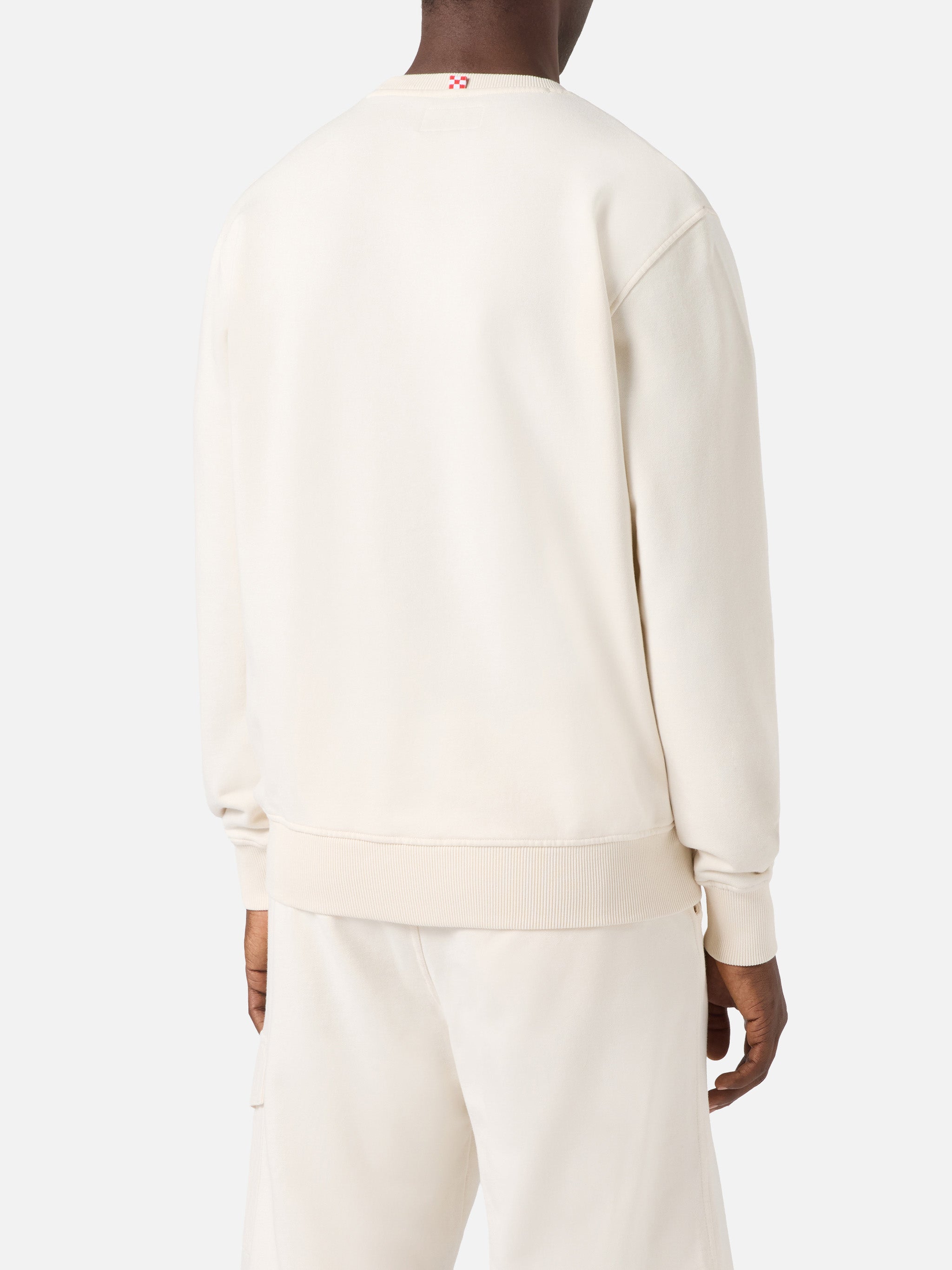 Cream Ponza Cotton Sweatshirt With Sport Club Raised Terry-Effect Logo White