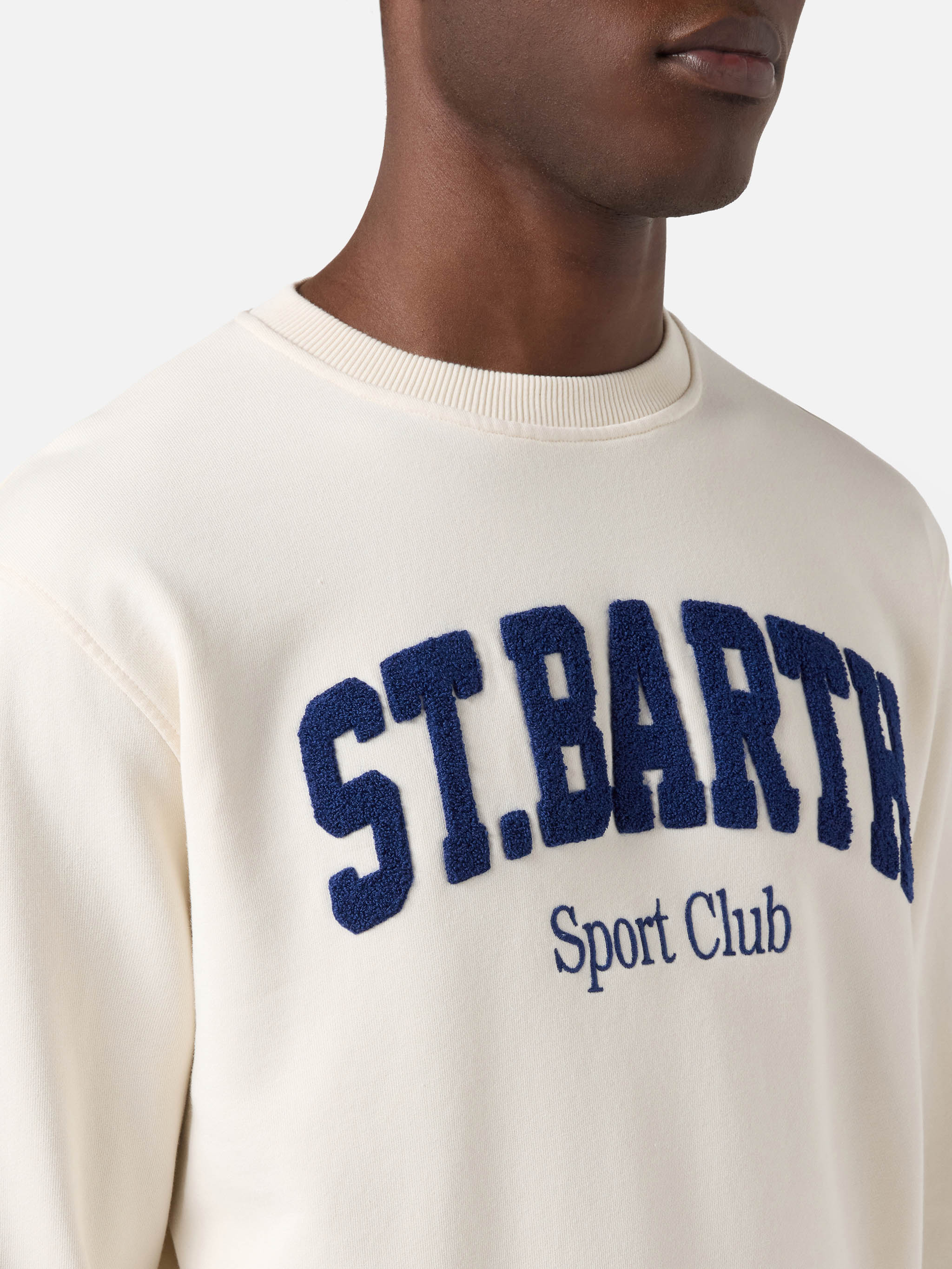 Cream Ponza Cotton Sweatshirt With Sport Club Raised Terry-Effect Logo White