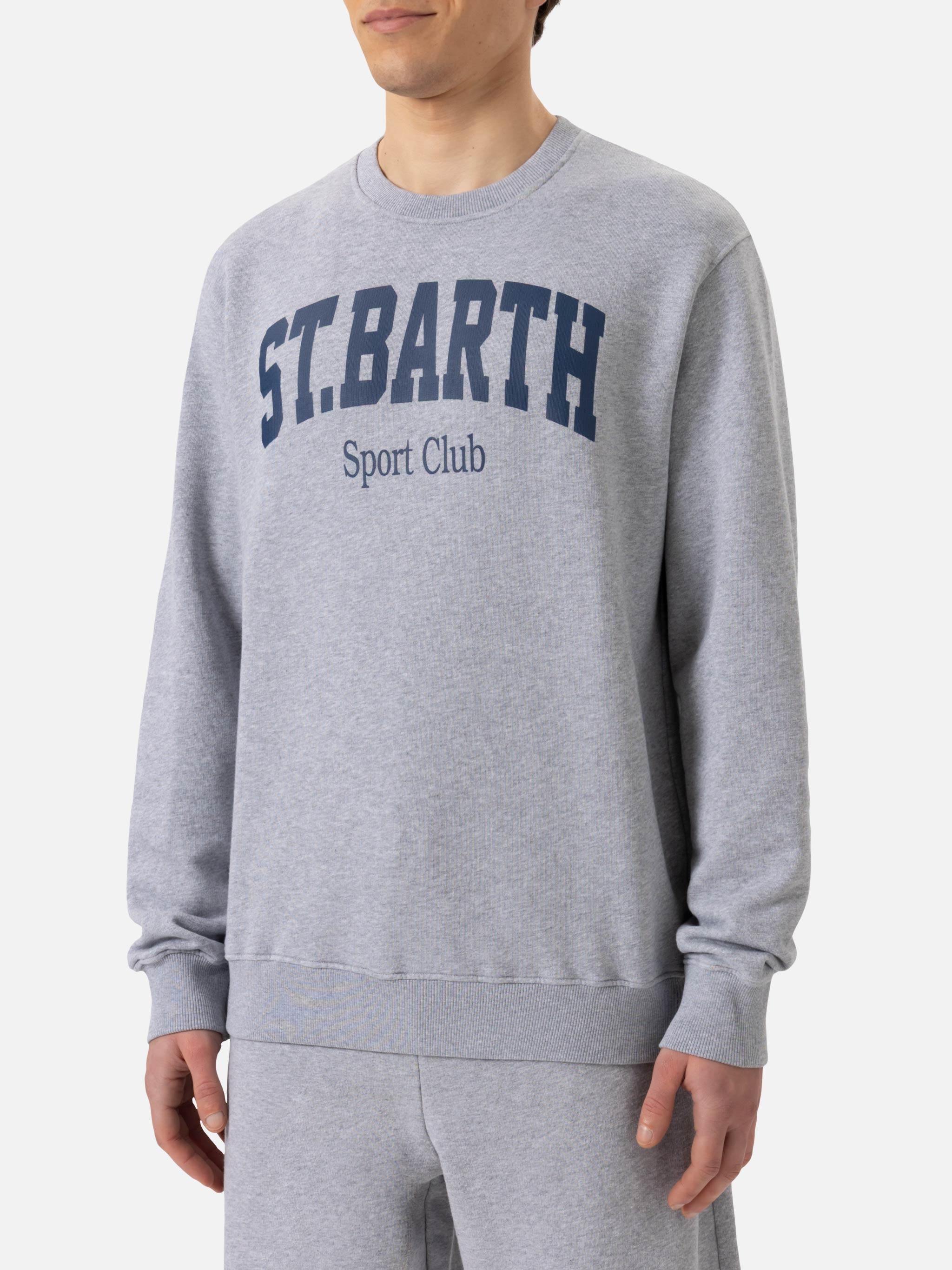 Ponza Crewneck Cotton Sweatshirt With St. Barth Sport Club Print Light Grey Melange