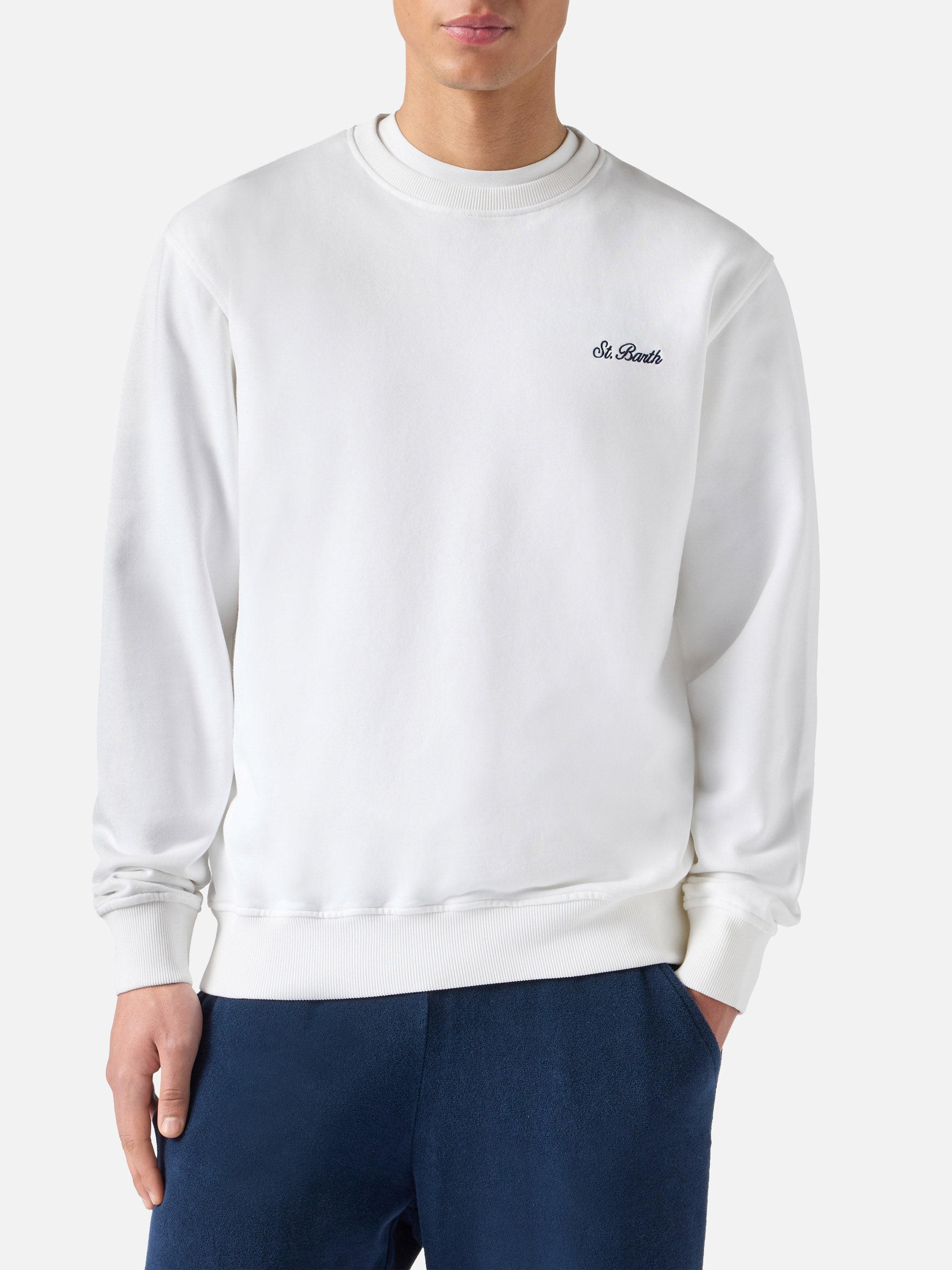 White Ponza Sweatshirt With Contrasting St. Barth Embroidery