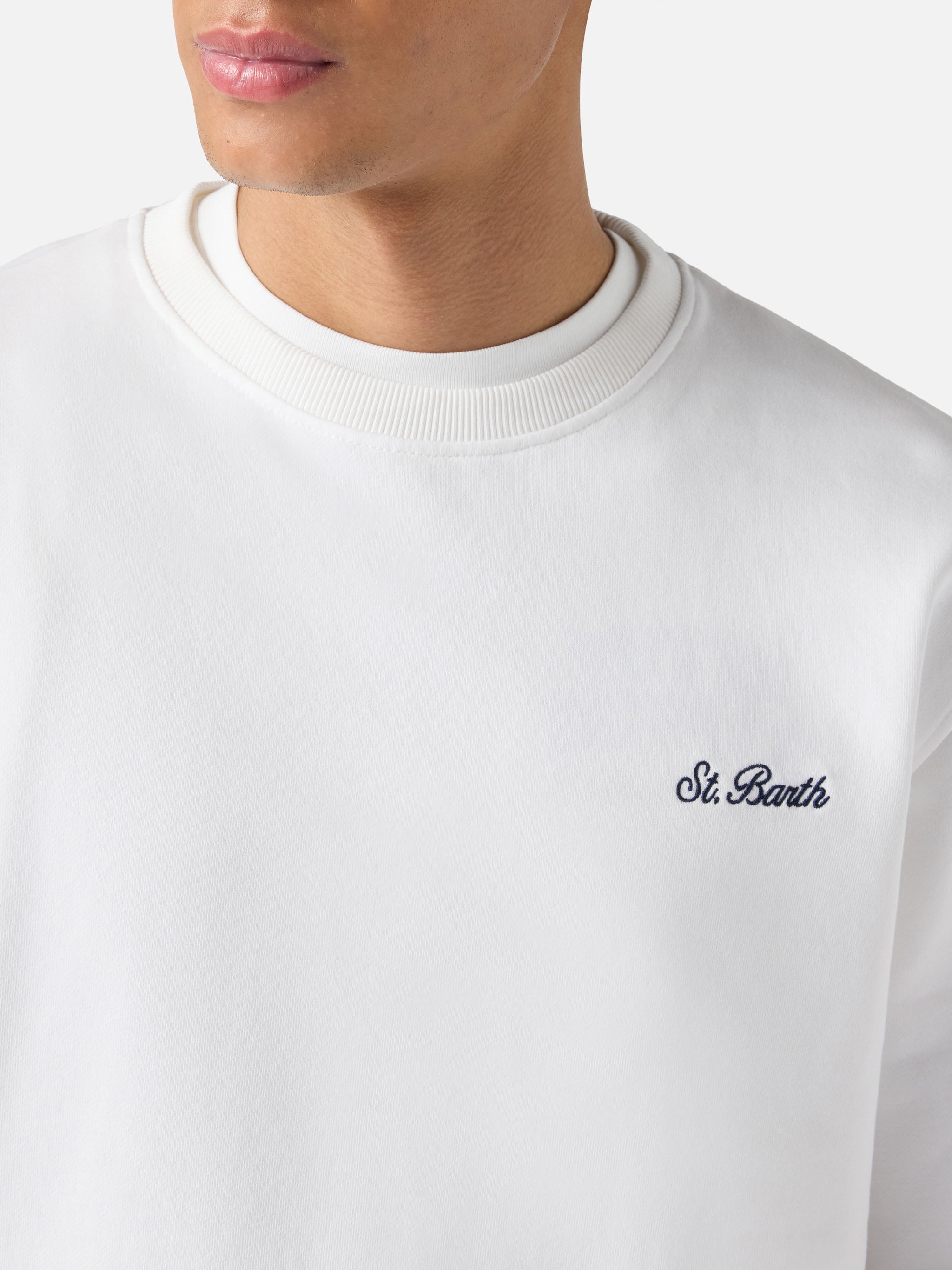 White Ponza Sweatshirt With Contrasting St. Barth Embroidery