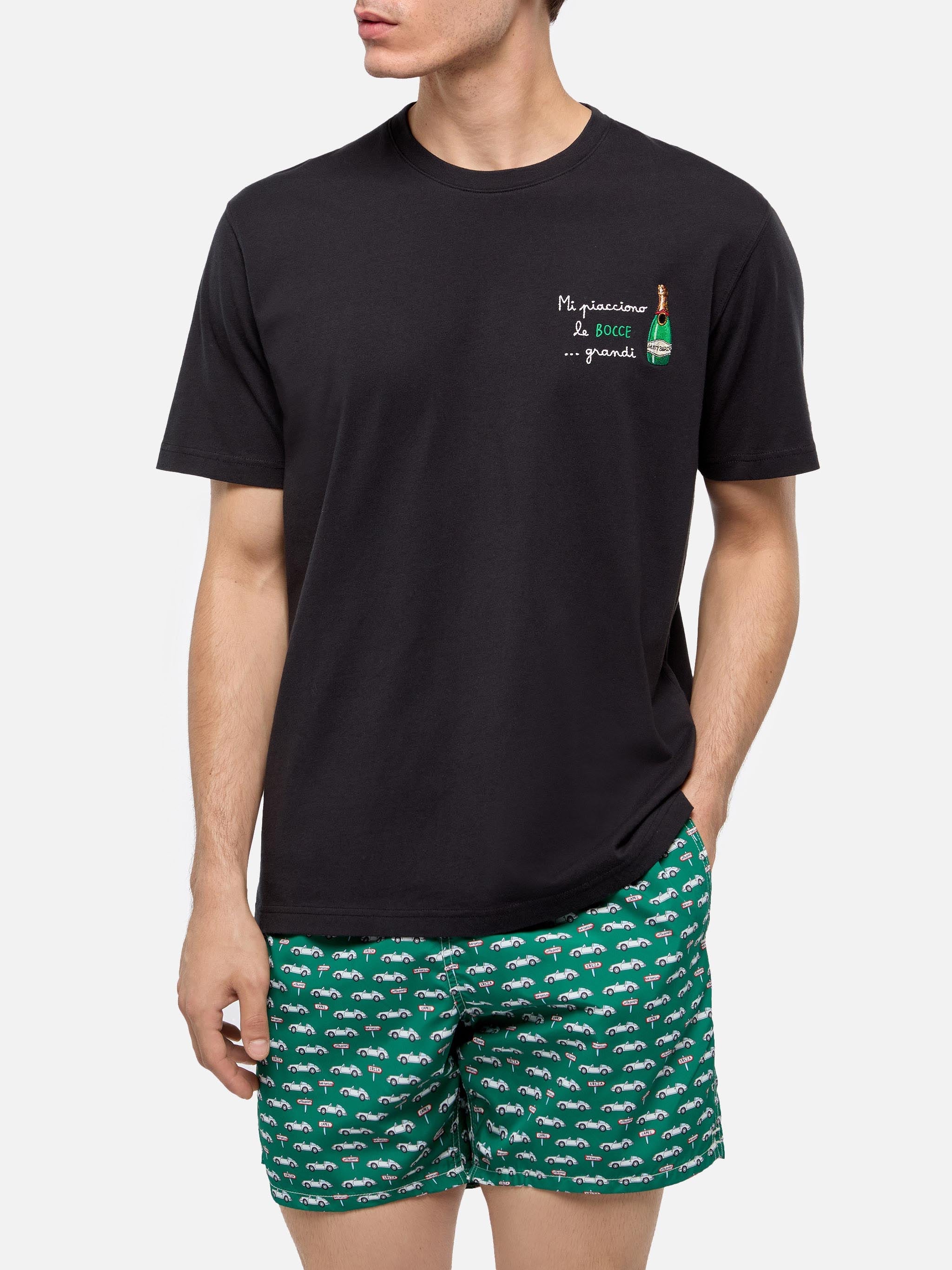 Classic Fit Cotton Jersey T-Shirt Portofino With Mi Piacciono Le… Embroidery Black