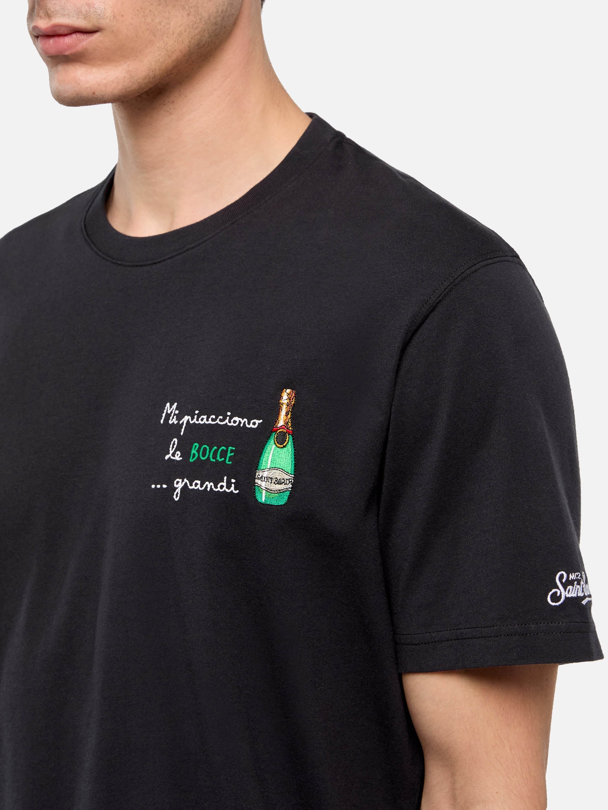 Classic Fit Cotton Jersey T-Shirt Portofino With Mi Piacciono Le… Embroidery Black