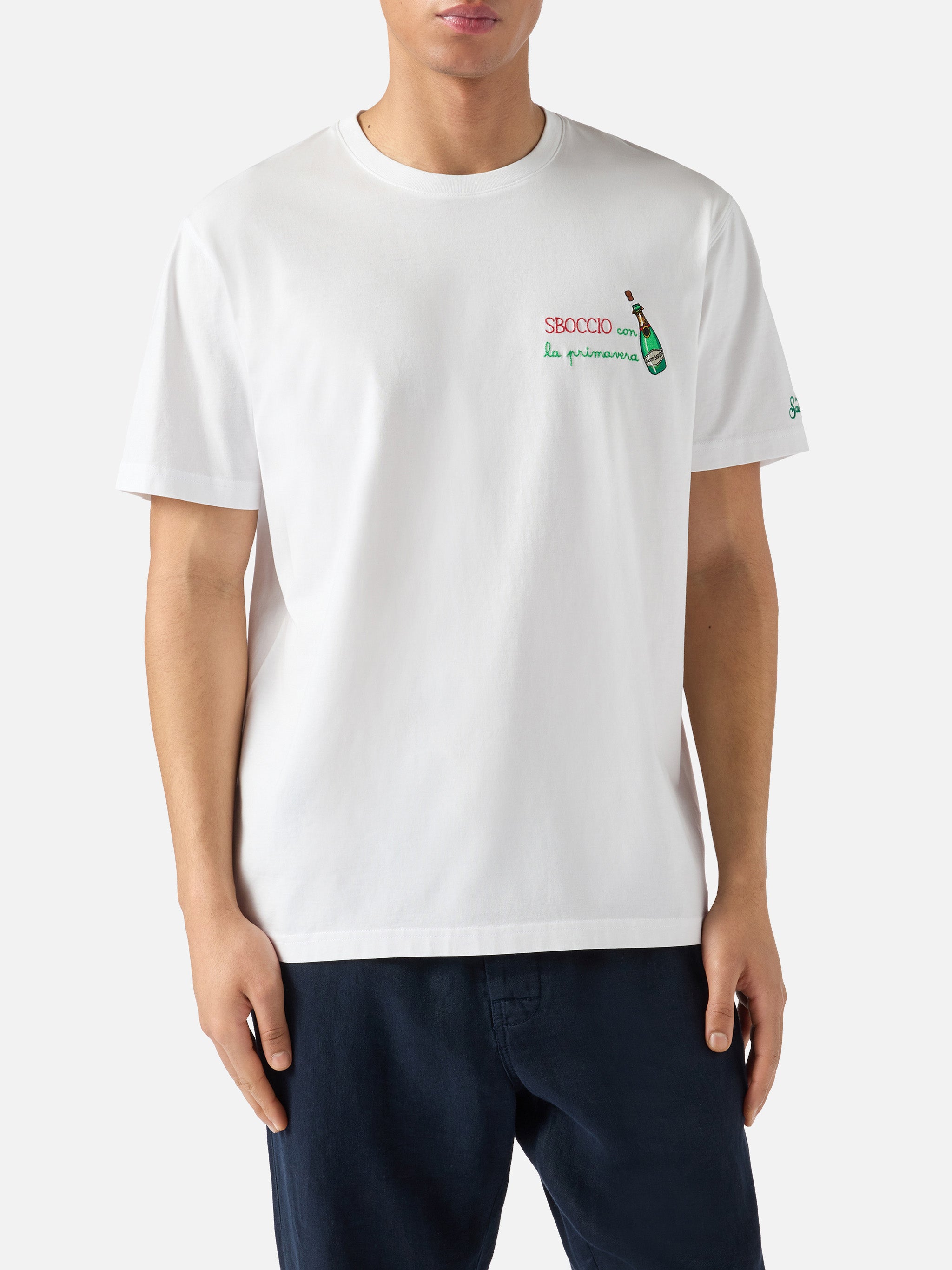 White Portofino T-Shirt With Sboccio Con La Primavera Embroidery