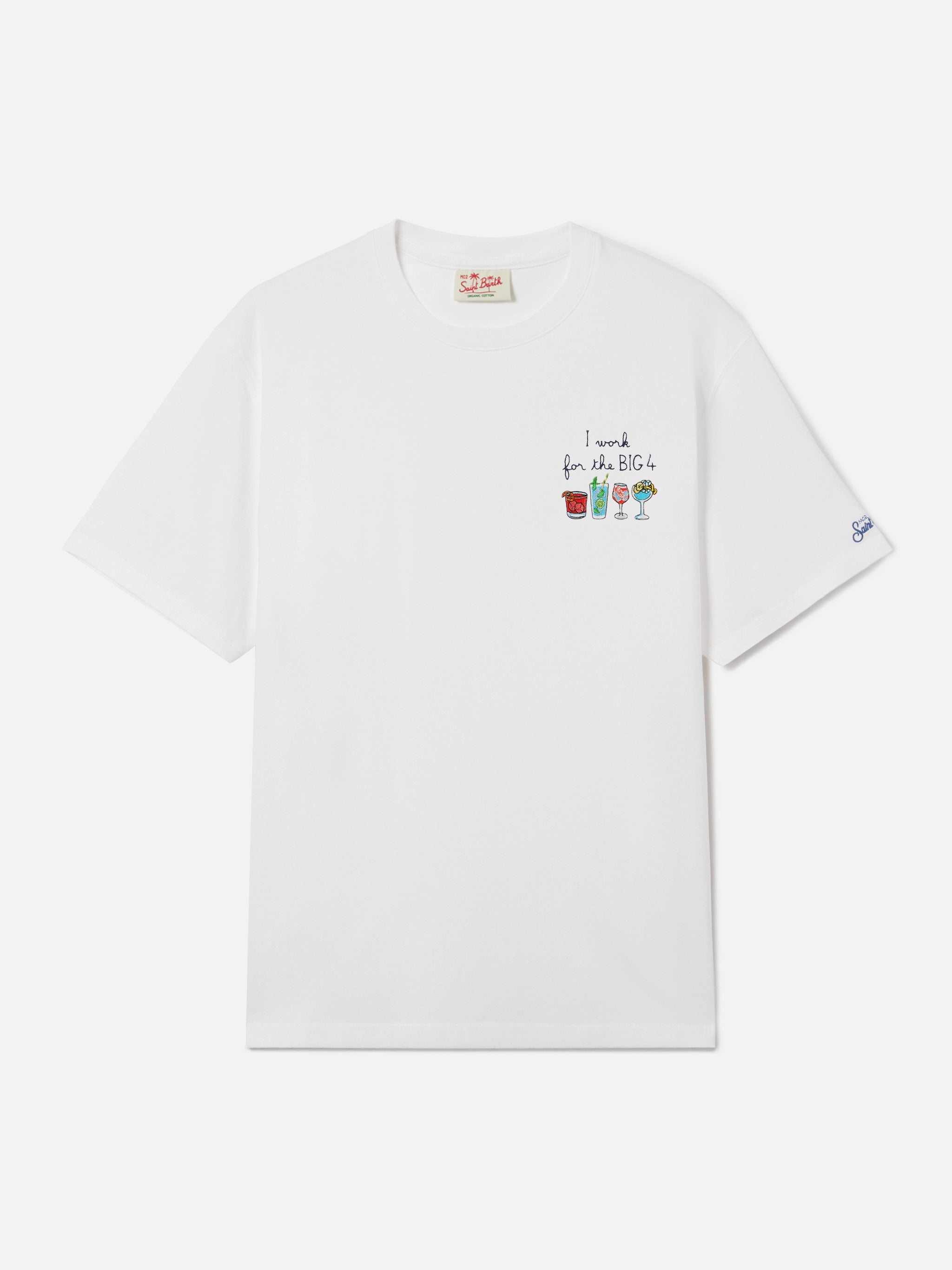 White Portofino T-Shirt With I Work For The Big 4 Embroidery
