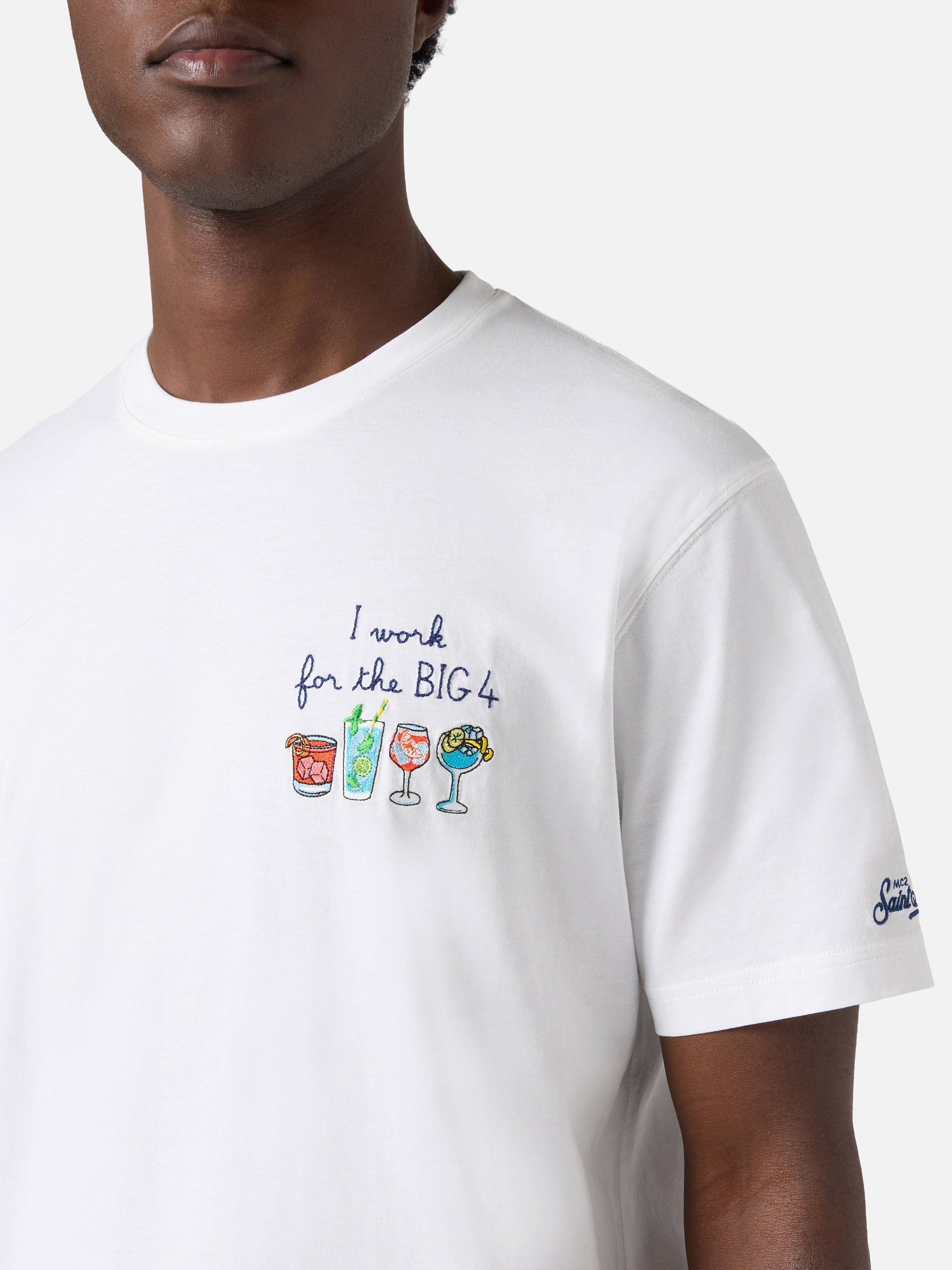 White Portofino T-Shirt With I Work For The Big 4 Embroidery