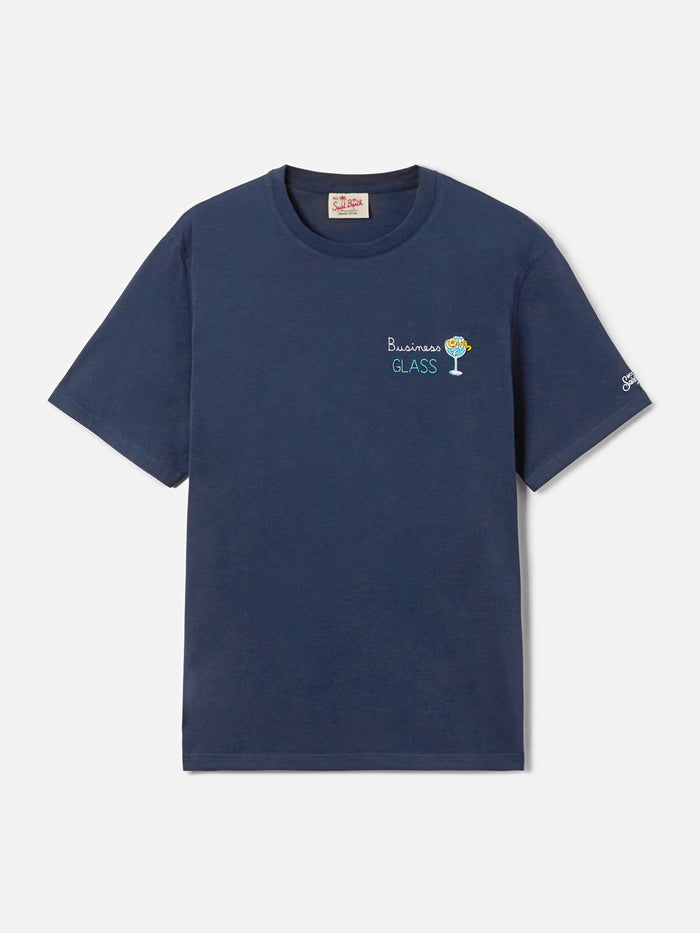 Blue Portofino T-Shirt With Business Glass Embroidery