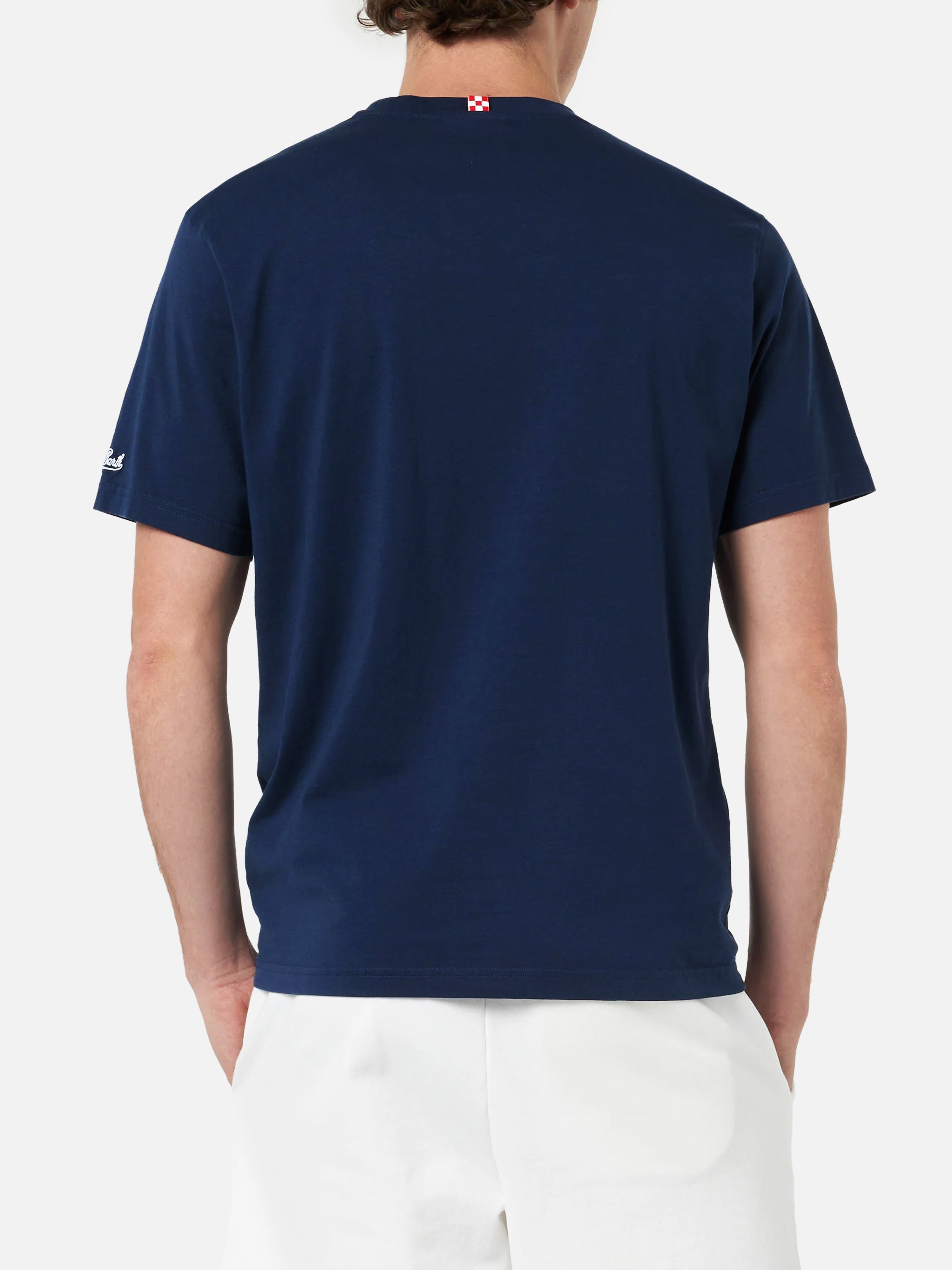 Man Classic Fit Cotton Jersey T-Shirt Portofino With Mi Girano Le Palline Embroidery | Insulti Luminosi Special Edition Blue