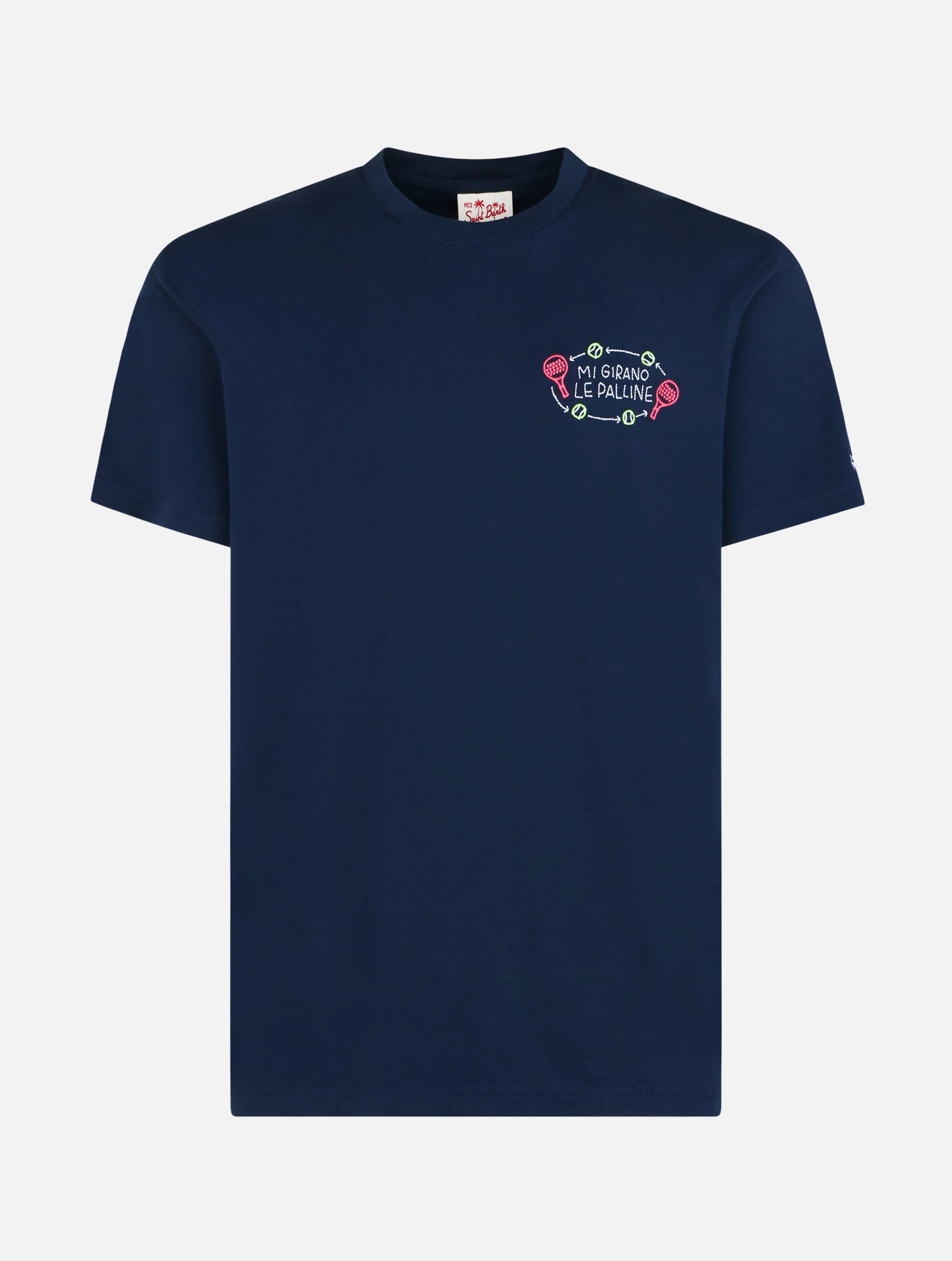 Man Classic Fit Cotton Jersey T-Shirt Portofino With Mi Girano Le Palline Embroidery | Insulti Luminosi Special Edition Blue