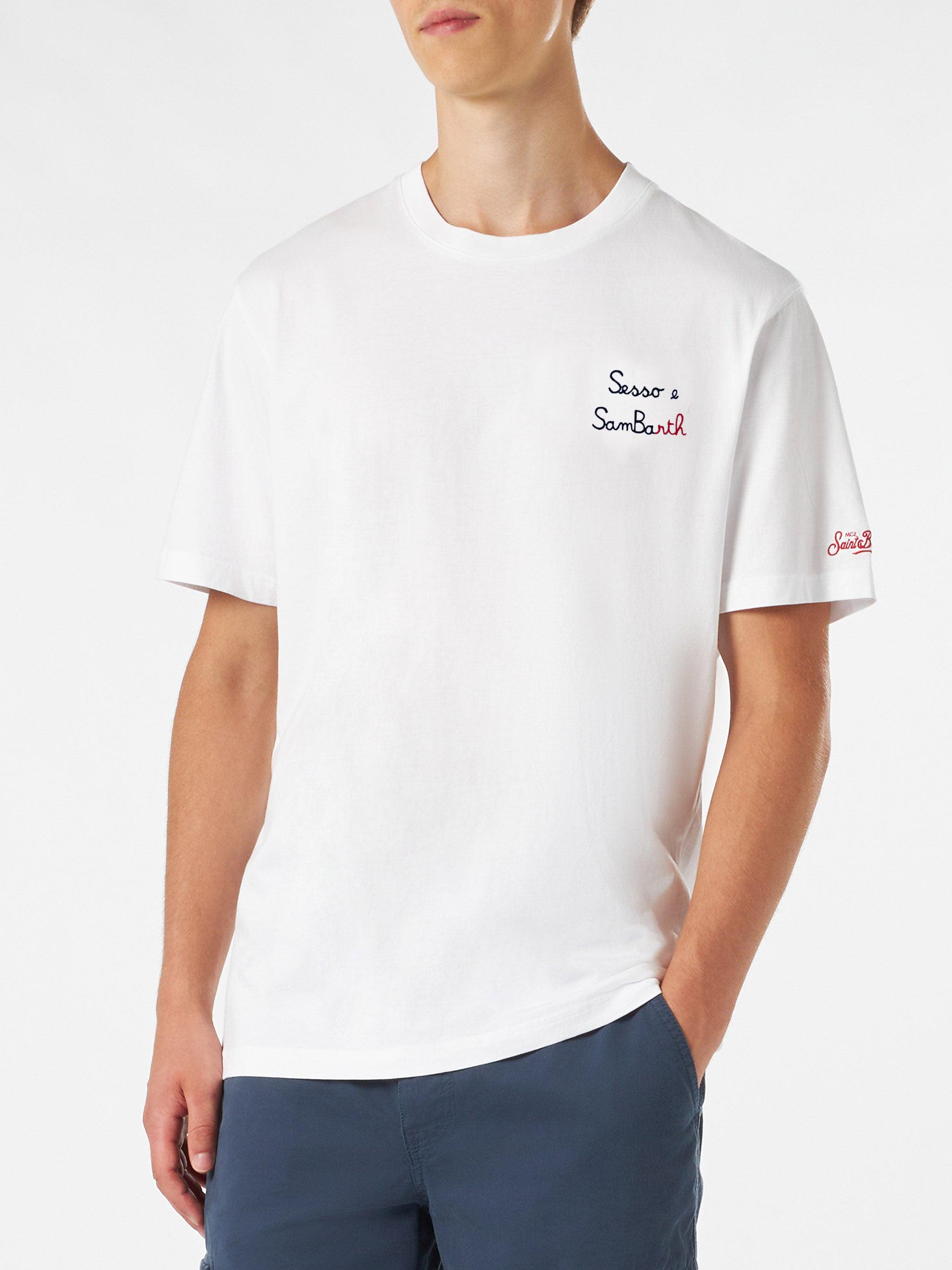 Classic Fit Cotton Jersey T-Shirt Portofino With Sesso E Sambarth Embroidery White