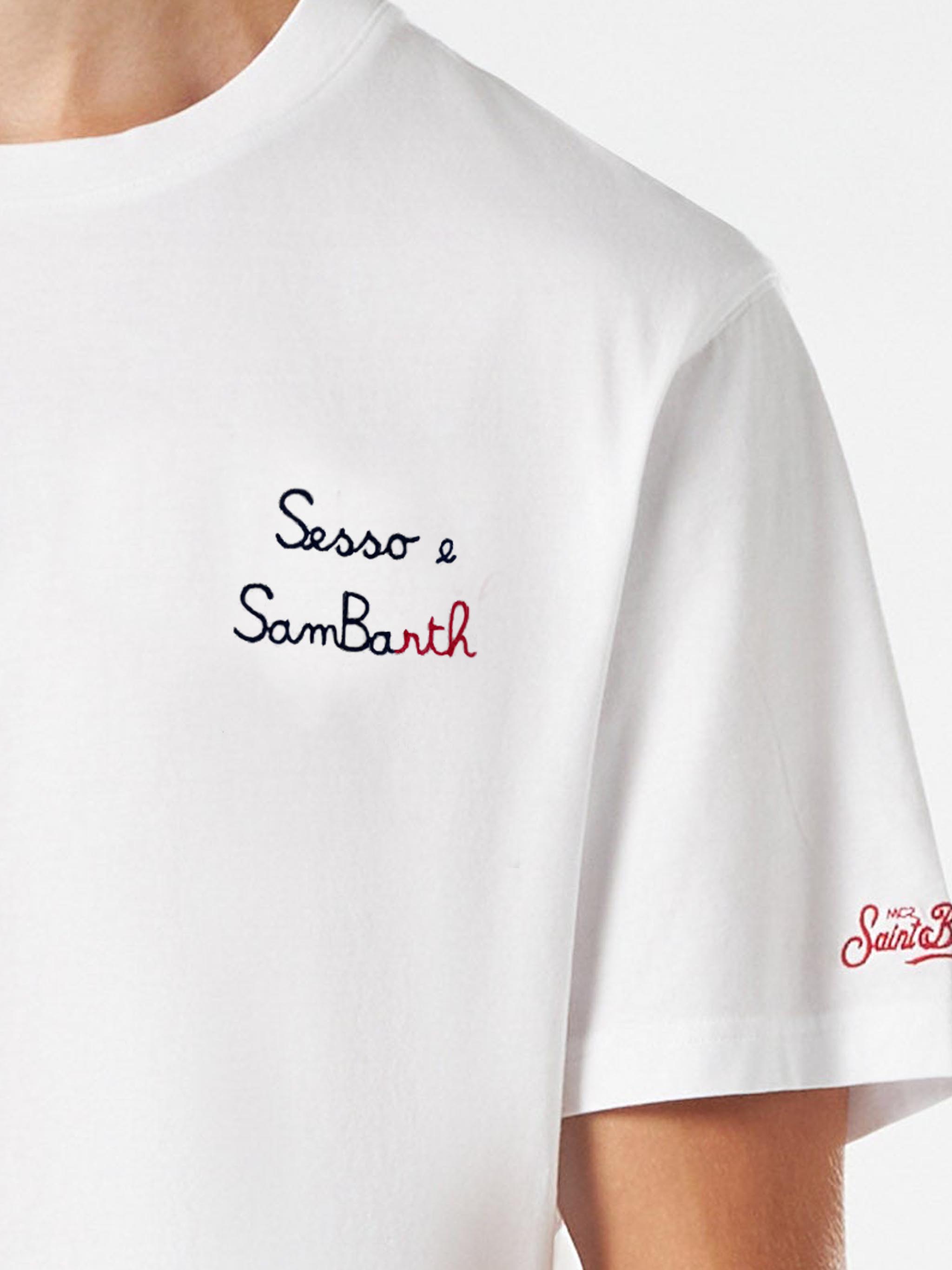 Classic Fit Cotton Jersey T-Shirt Portofino With Sesso E Sambarth Embroidery White