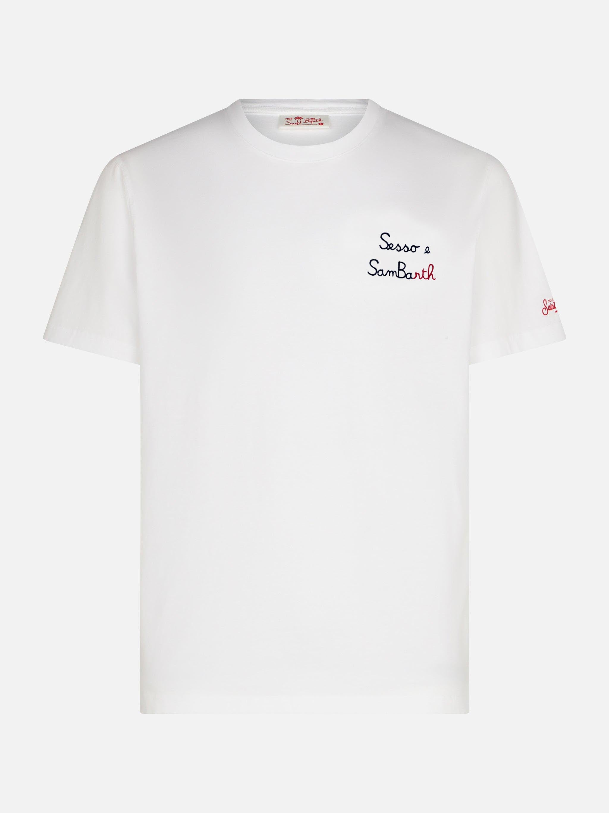 Classic Fit Cotton Jersey T-Shirt Portofino With Sesso E Sambarth Embroidery White