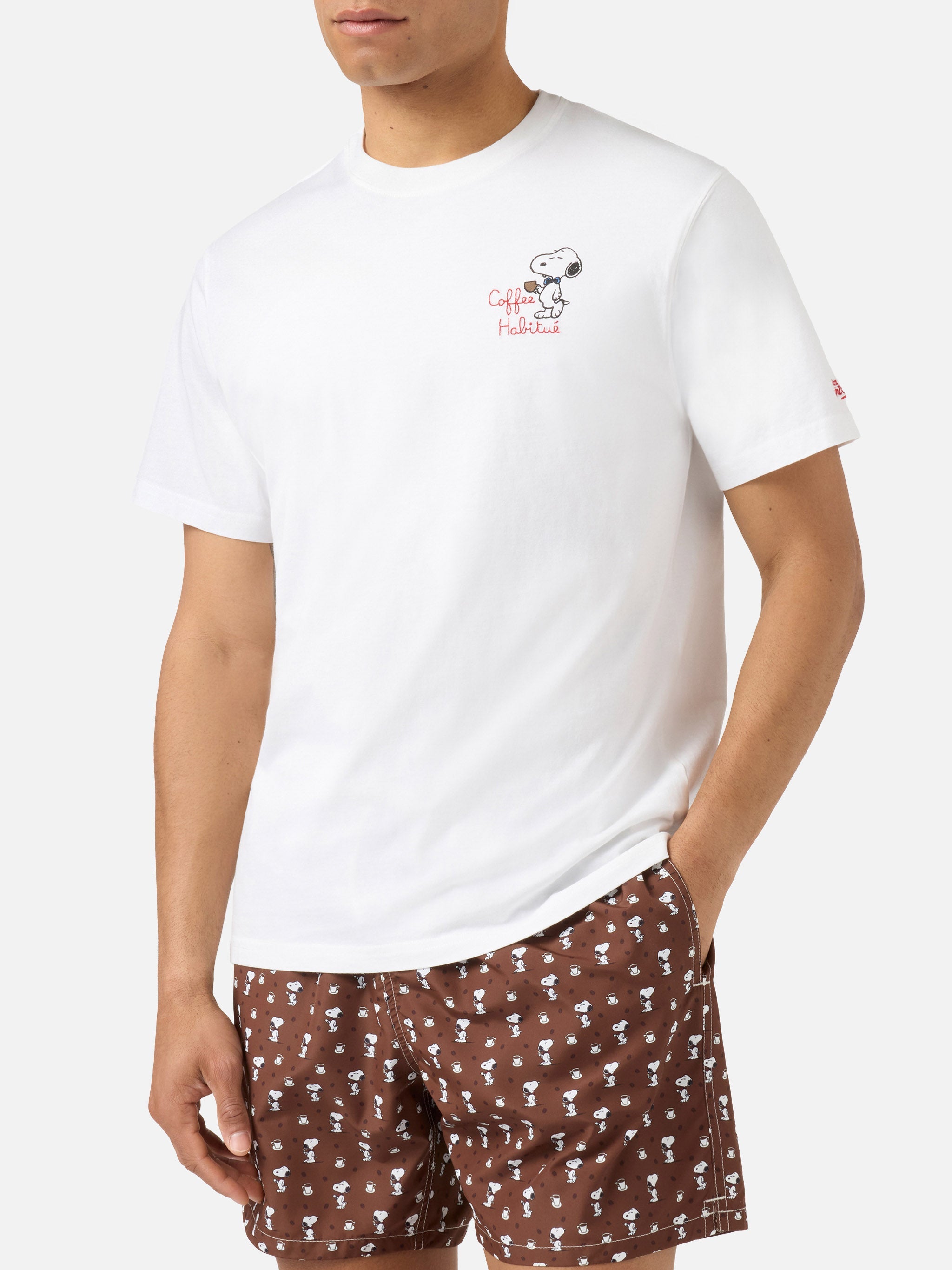 White Portofino T-Shirt With Coffee Habitué Embroidery | Special Edition