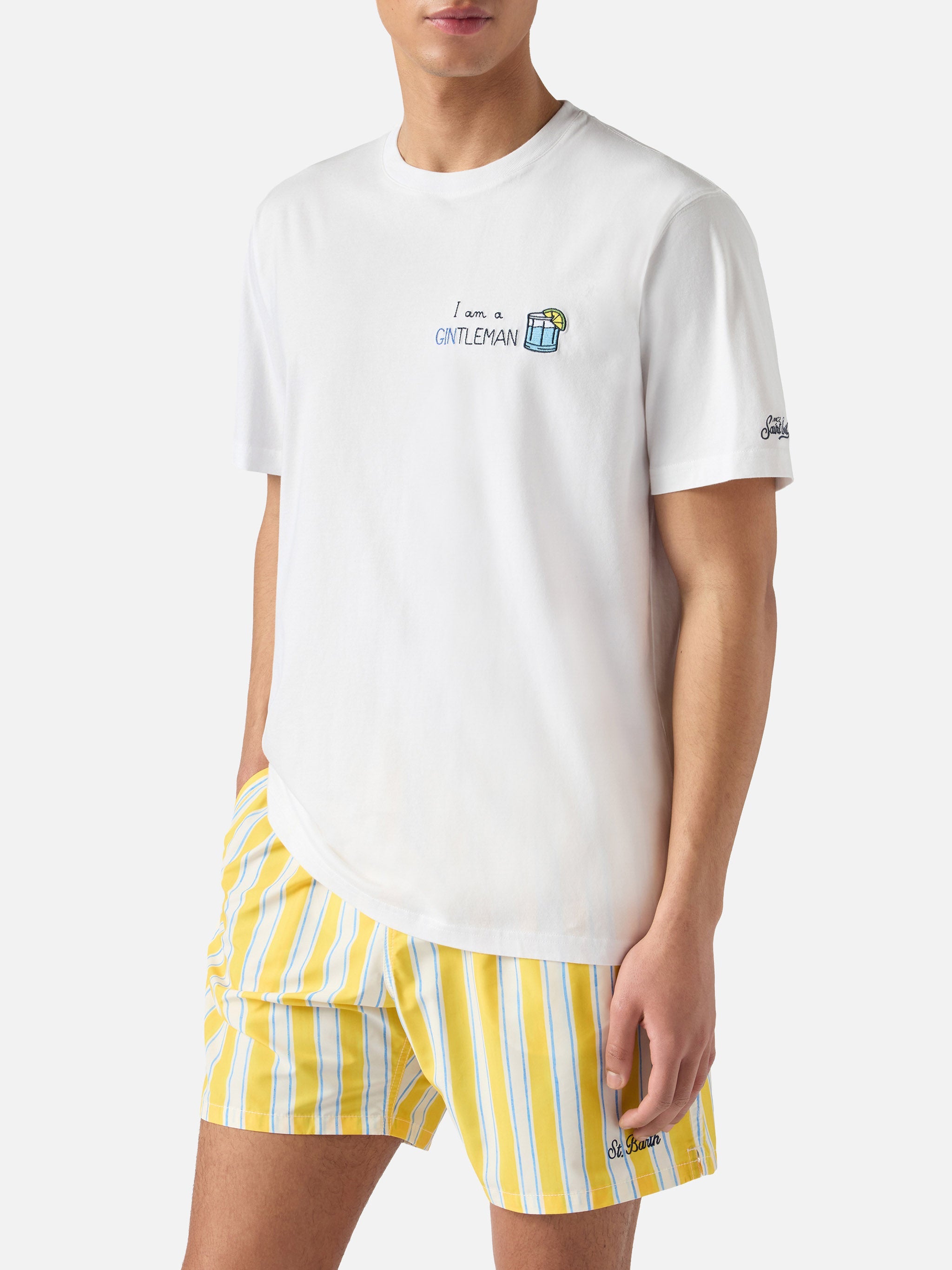 Portofino T-Shirt With I Am A Gintleman Embroidery White