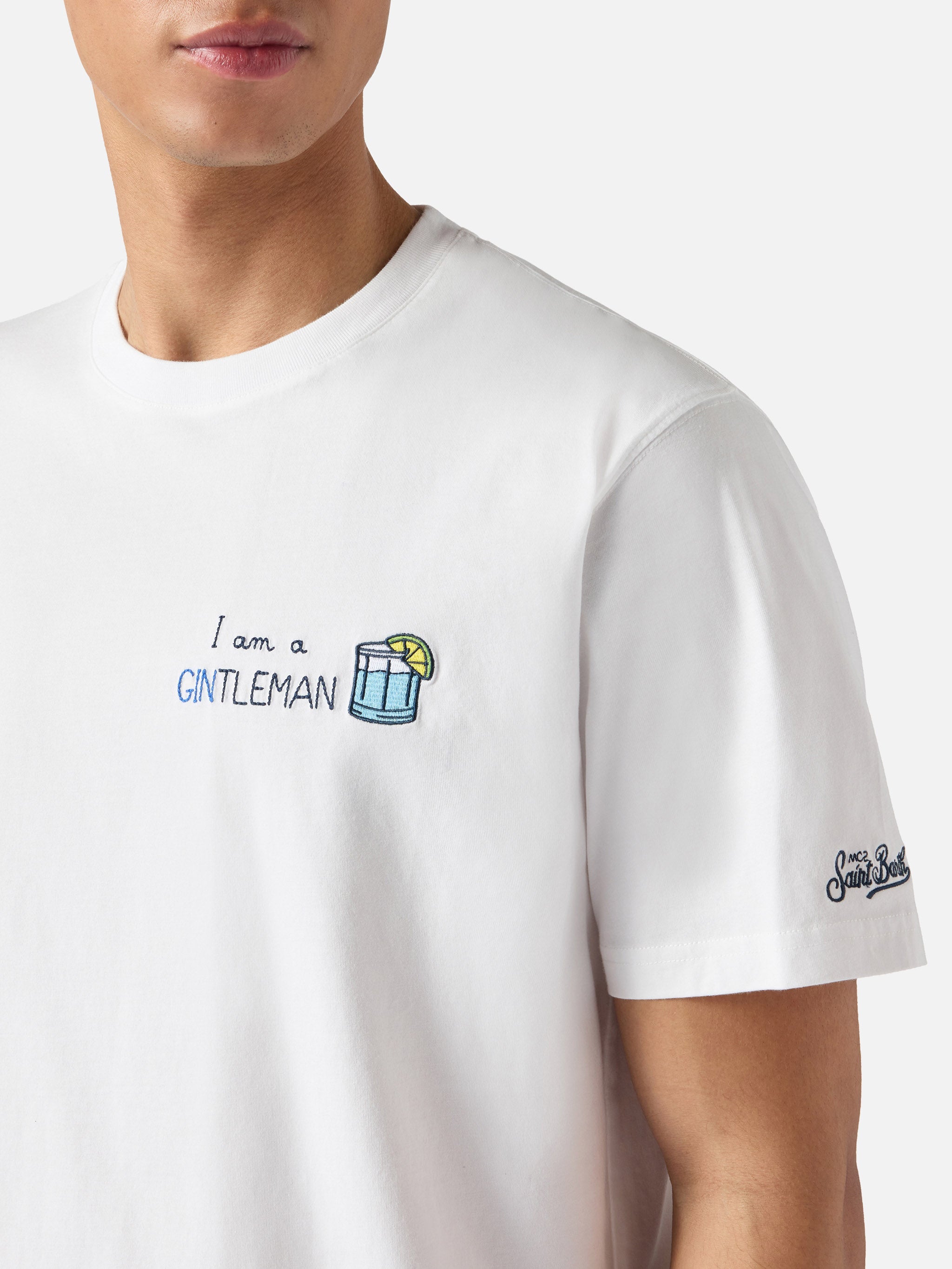 Portofino T-Shirt With I Am A Gintleman Embroidery White