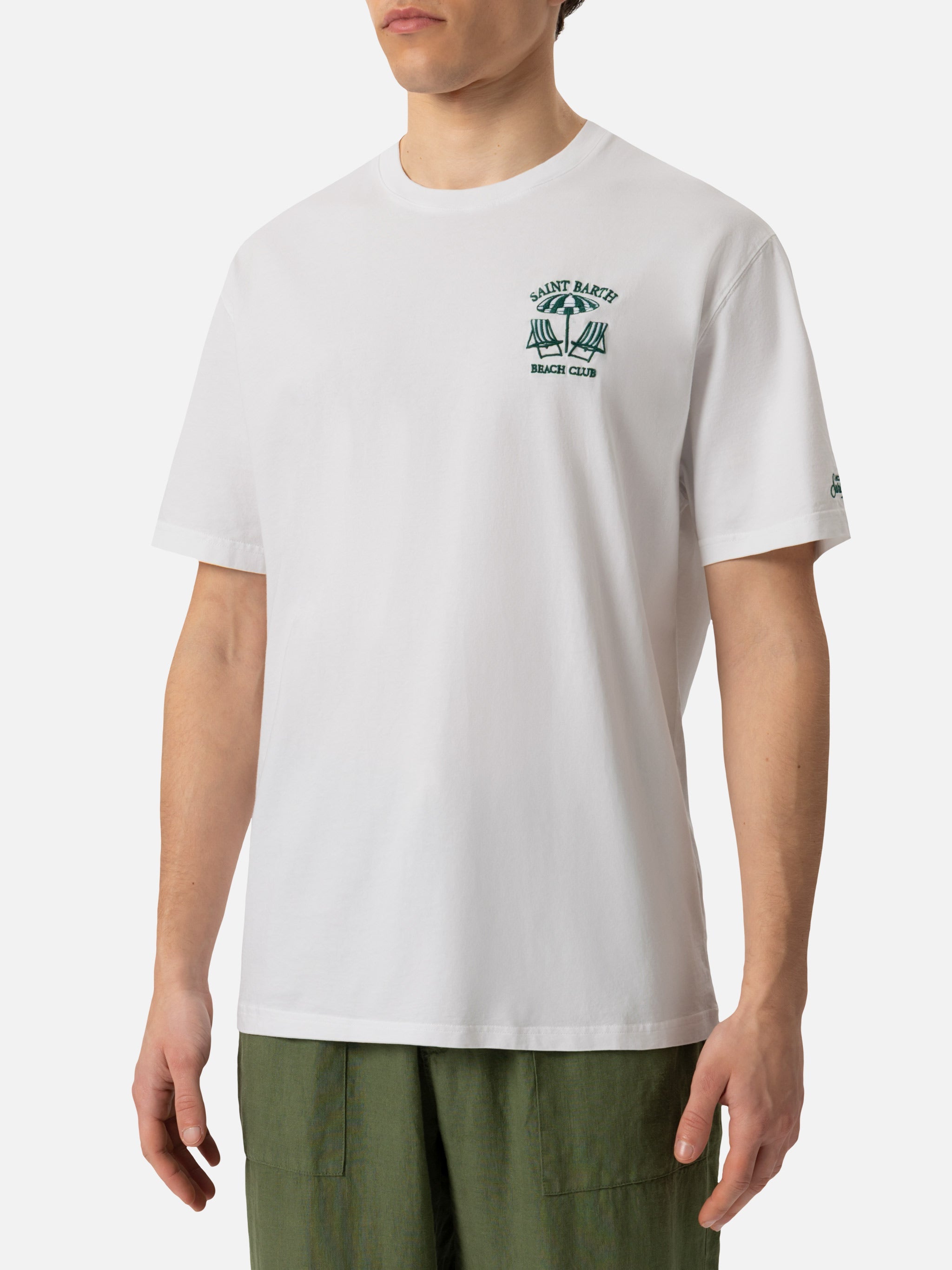 Classic Fit Cotton Jersey T-Shirt Portofino With Saint Barth Beach Club Embroidery White