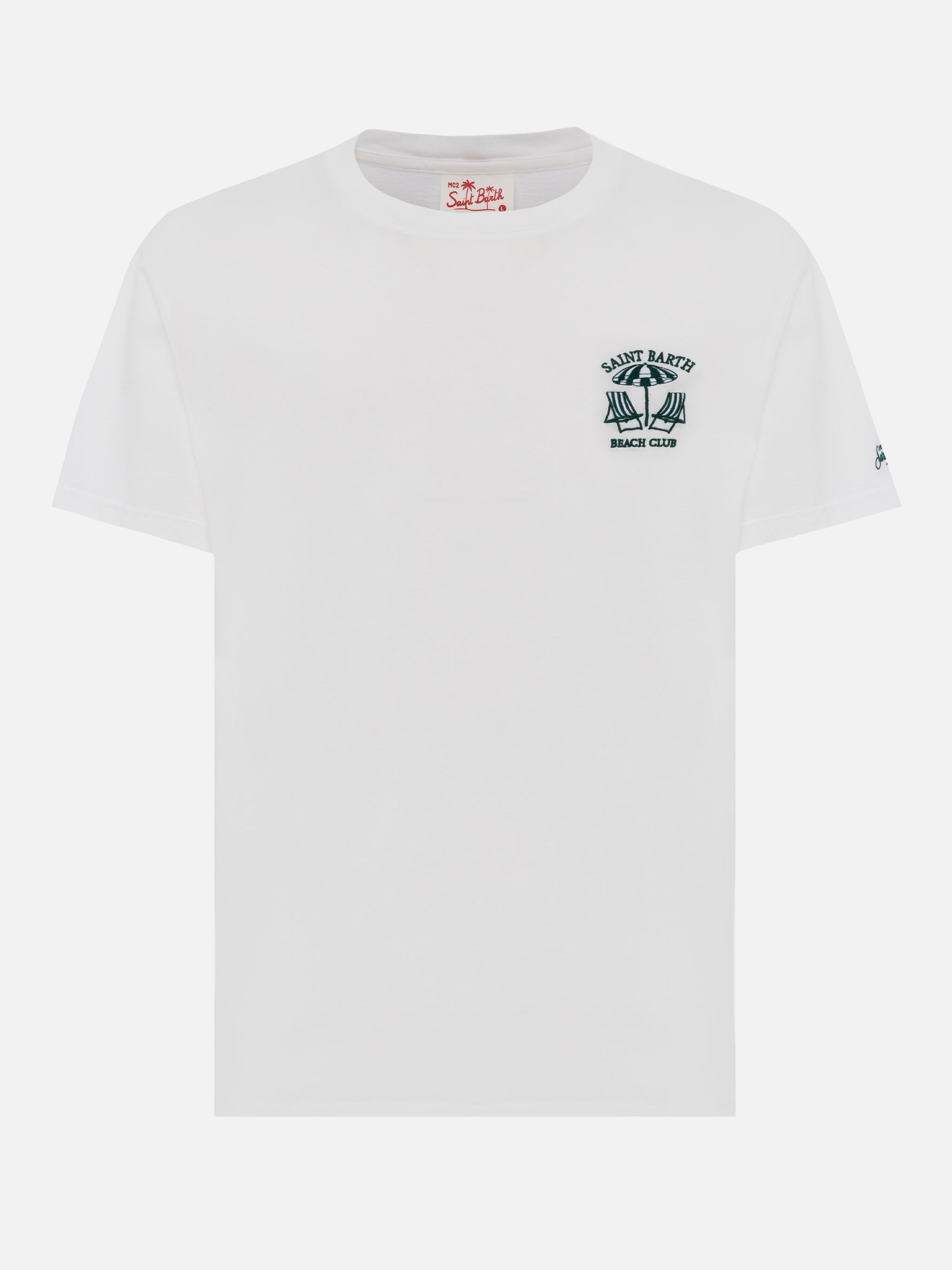 Classic Fit Cotton Jersey T-Shirt Portofino With Saint Barth Beach Club Embroidery White