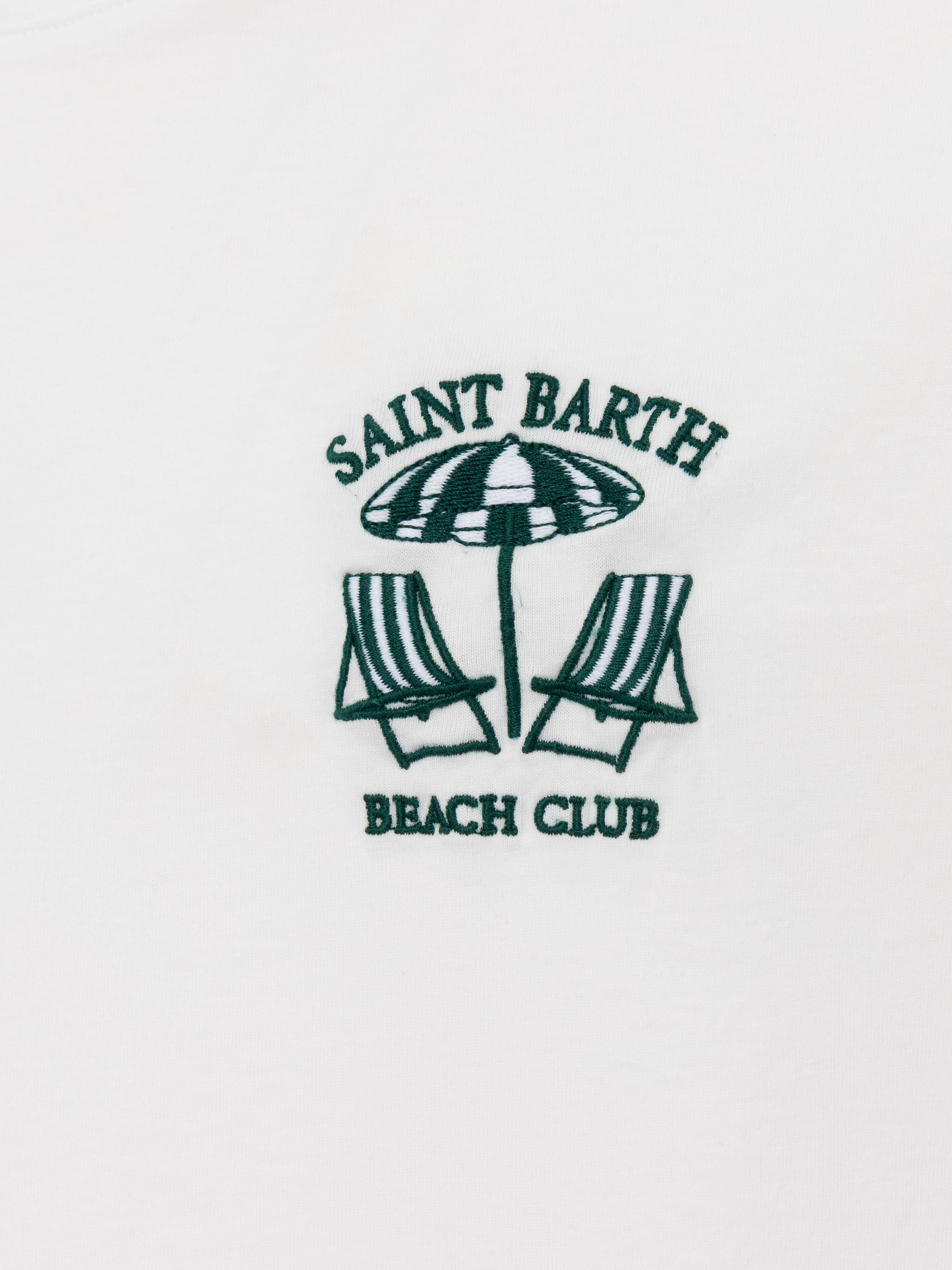 Classic Fit Cotton Jersey T-Shirt Portofino With Saint Barth Beach Club Embroidery White